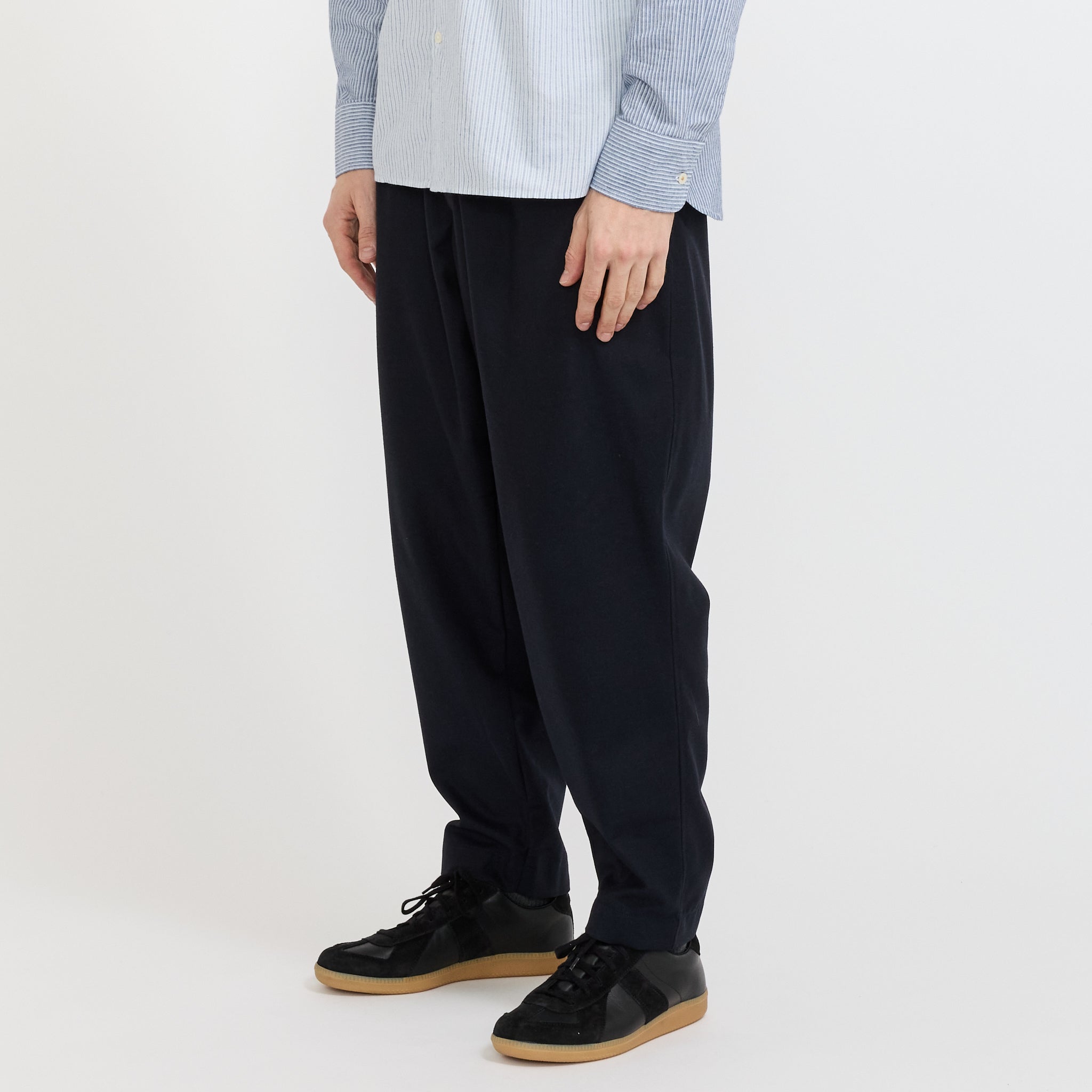 Pleated Track Pant Navy Tweed