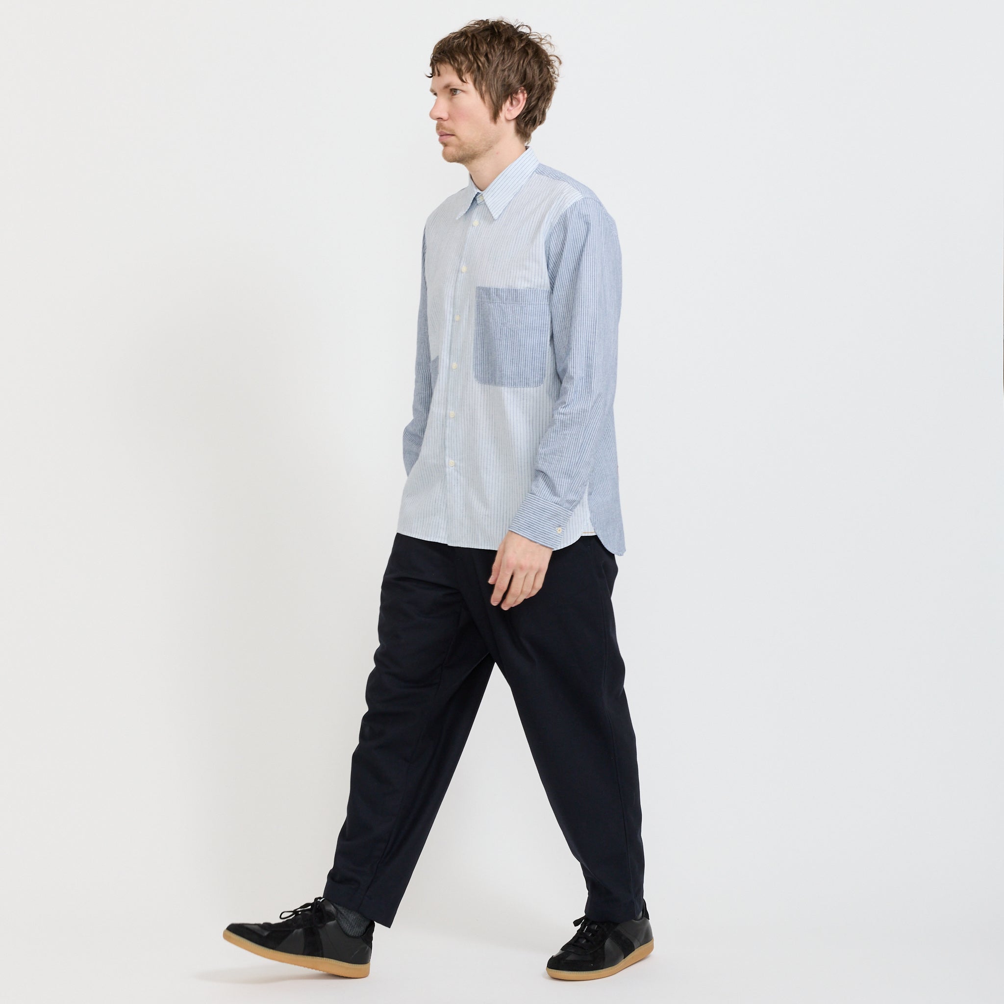 Pleated Track Pant Navy Tweed
