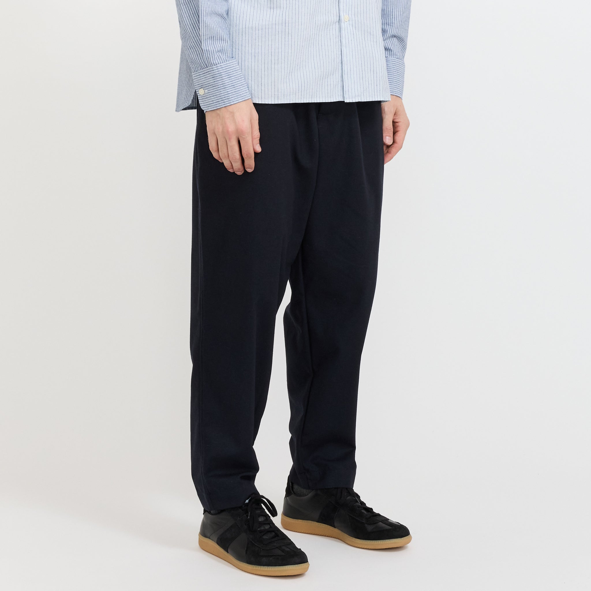Pleated Track Pant Navy Tweed