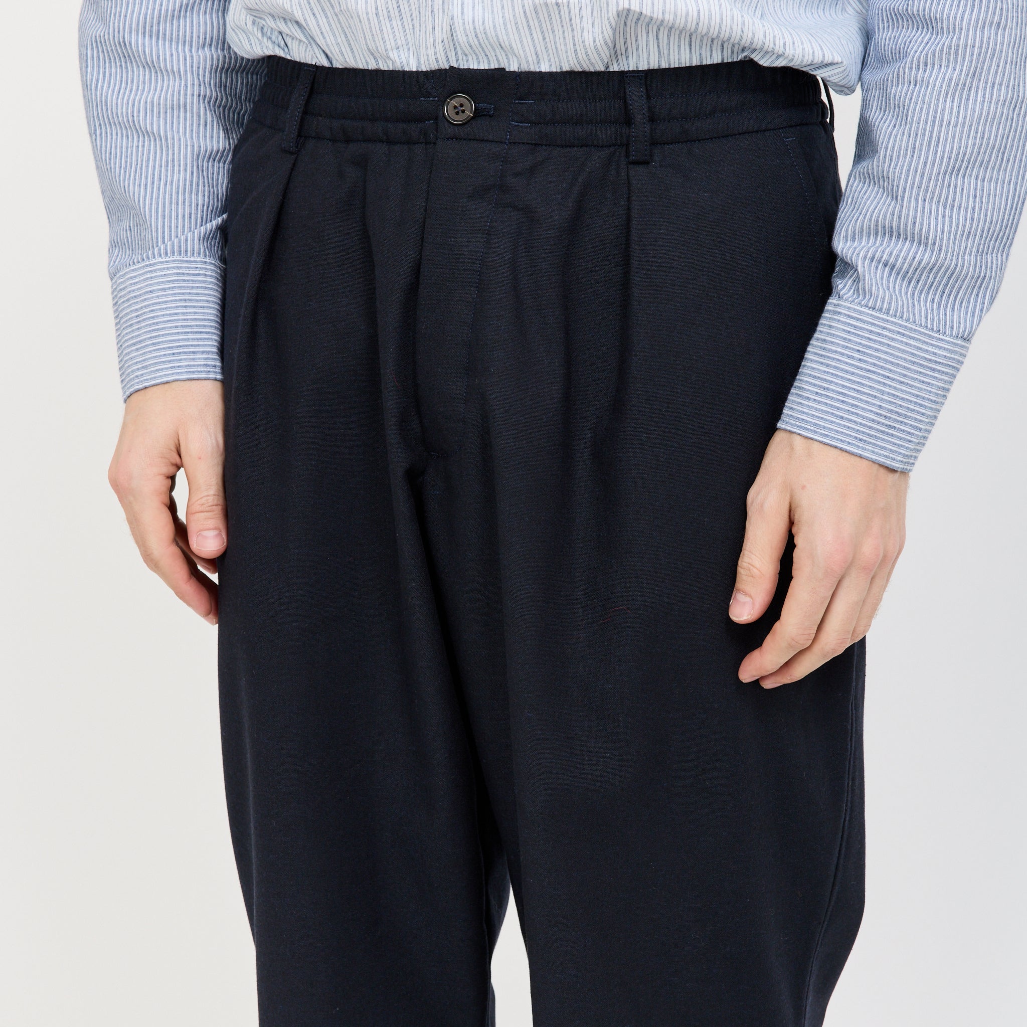 Pleated Track Pant Navy Tweed