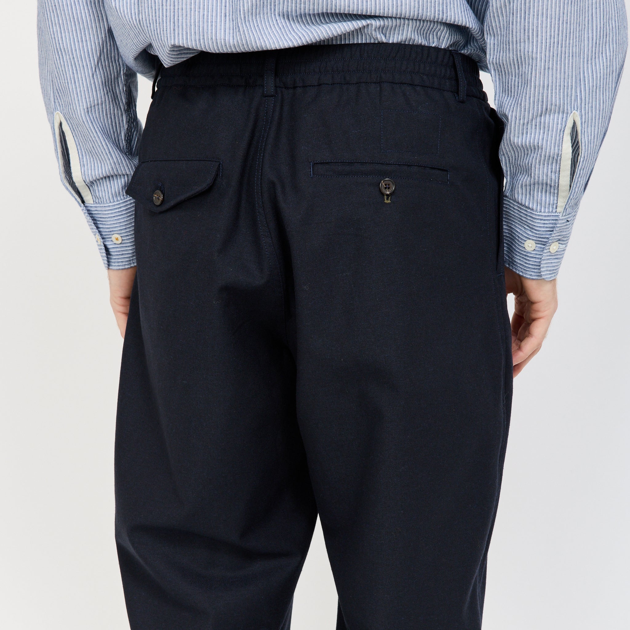 Pleated Track Pant Navy Tweed