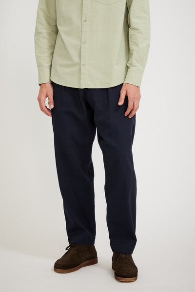 Universal Works | Pleated Track Pant Winter Twill Navy | Maplestore