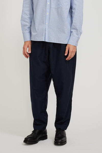 Universal Works | Pleated Track Pant Navy Tropical Suiting | Maplestore