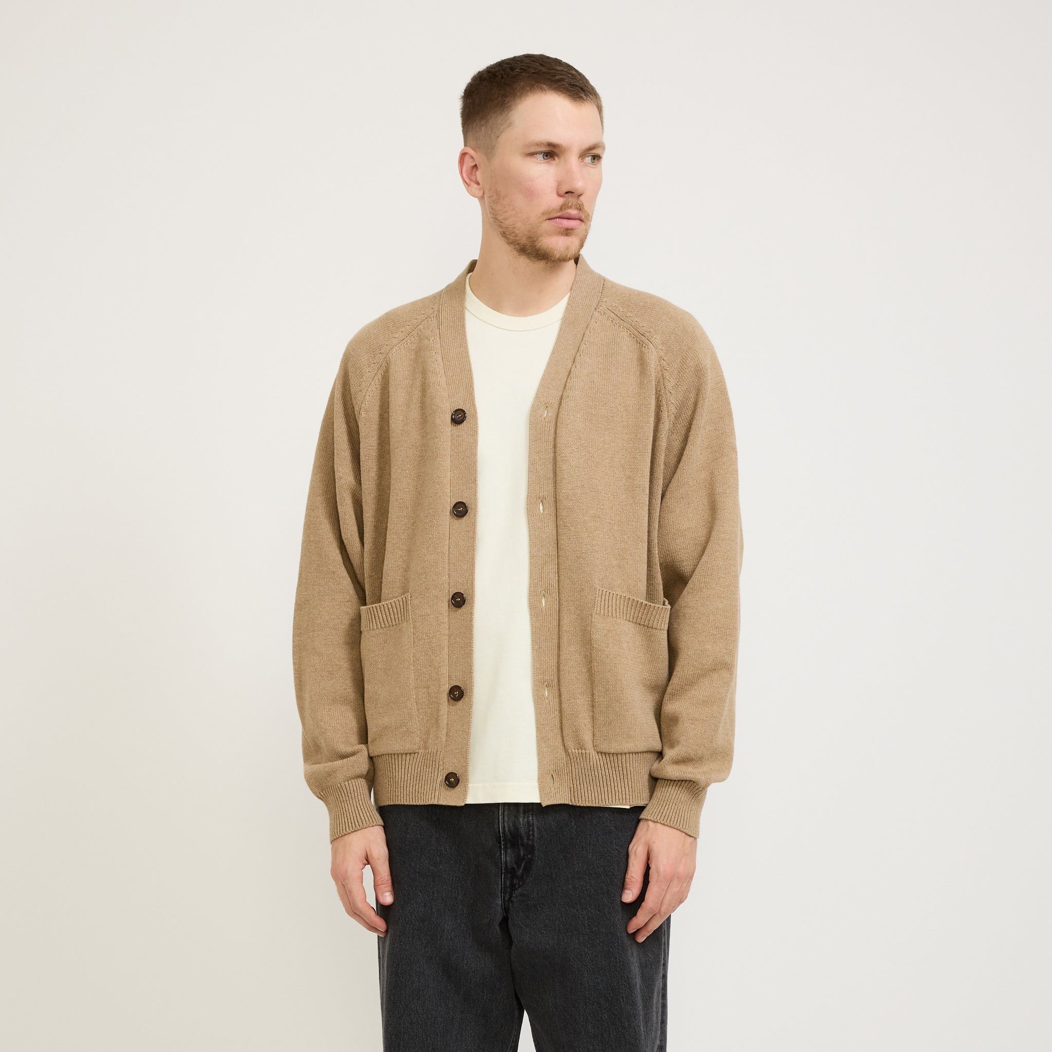 Pocket David Cardigan Cotton Knit Sand