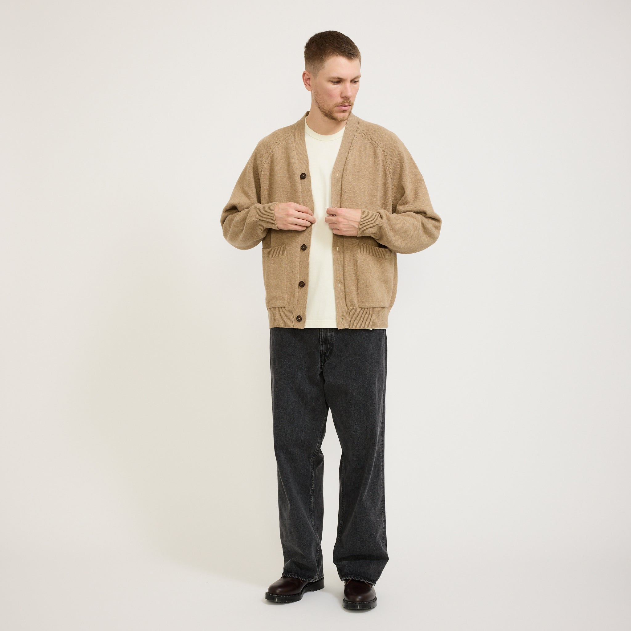 Pocket David Cardigan Cotton Knit Sand