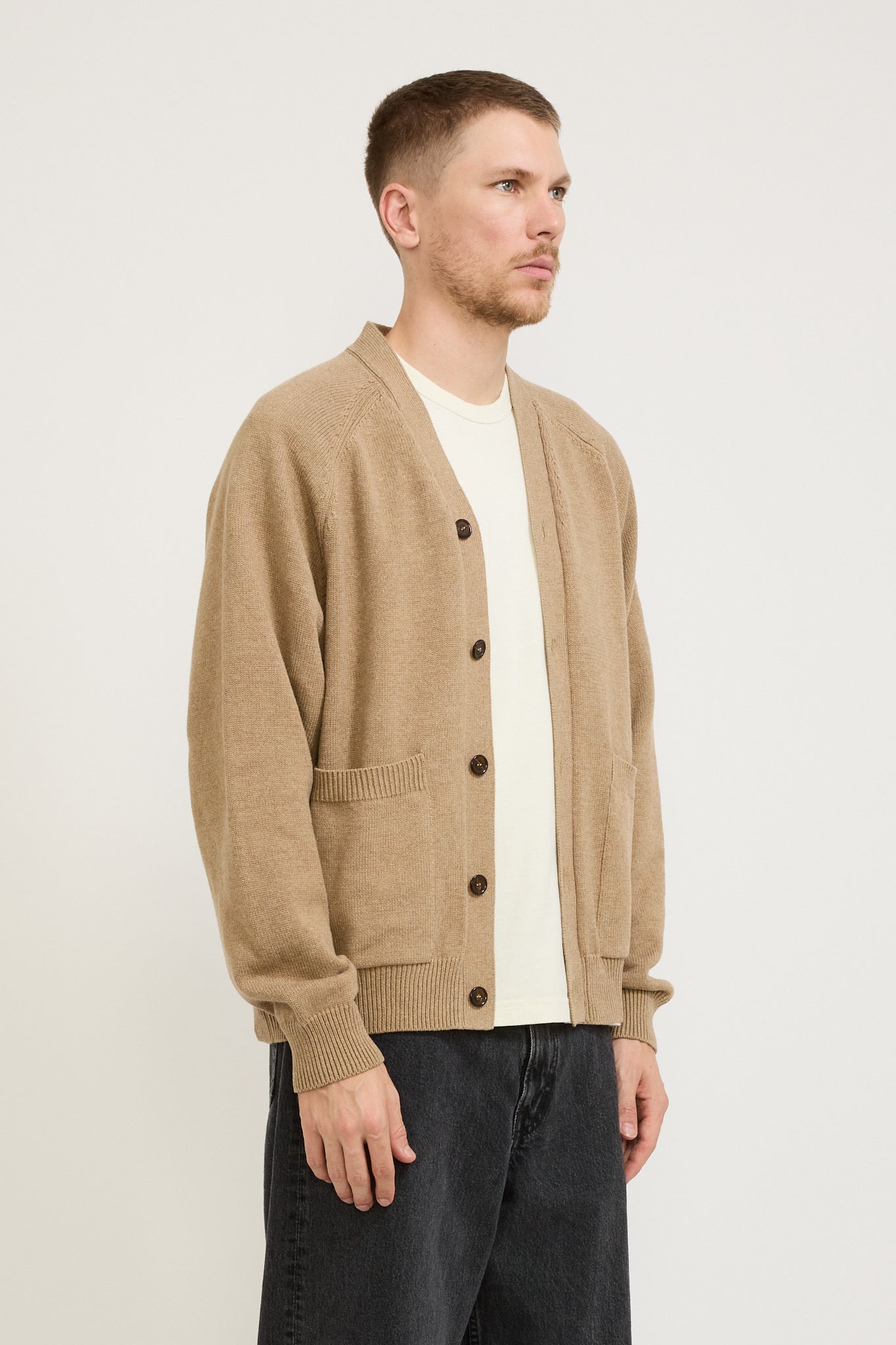 Pocket David Cardigan Cotton Knit Sand