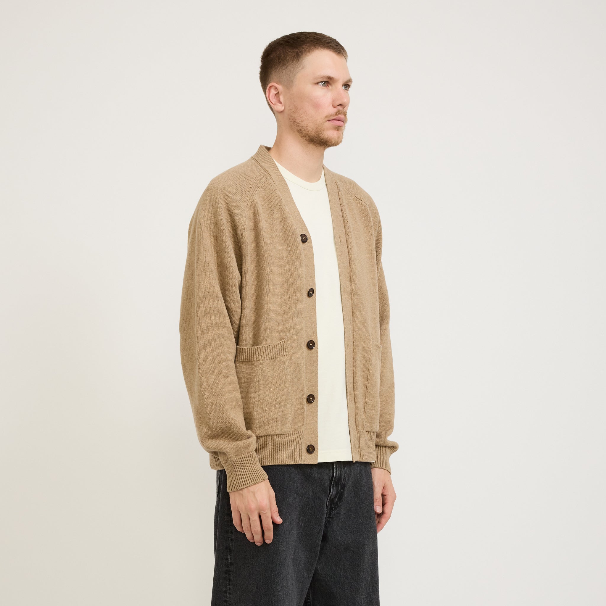 Universal Works | Pocket David Cardigan Cotton Knit Sand | Maplestore