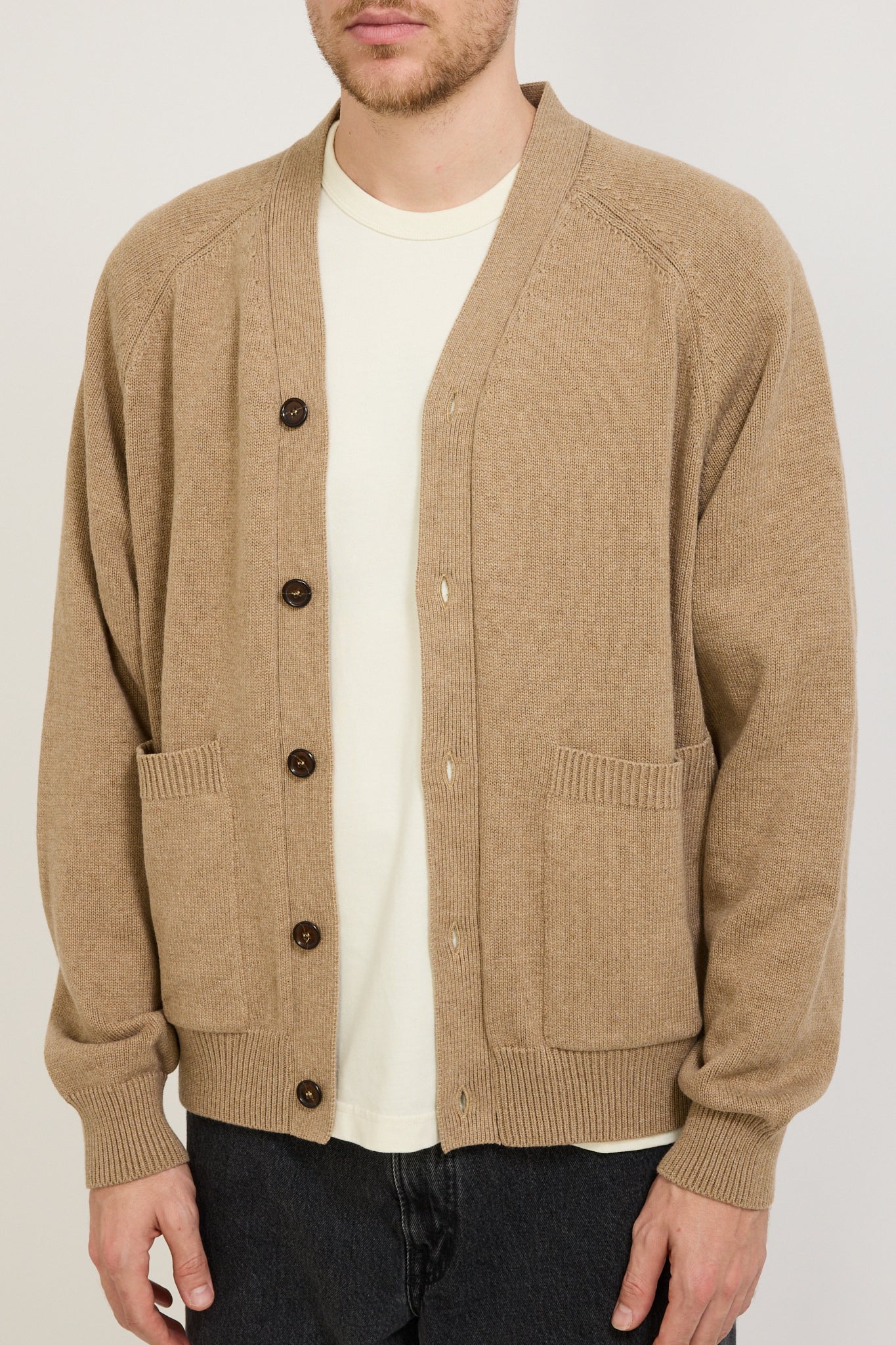 Pocket David Cardigan Cotton Knit Sand