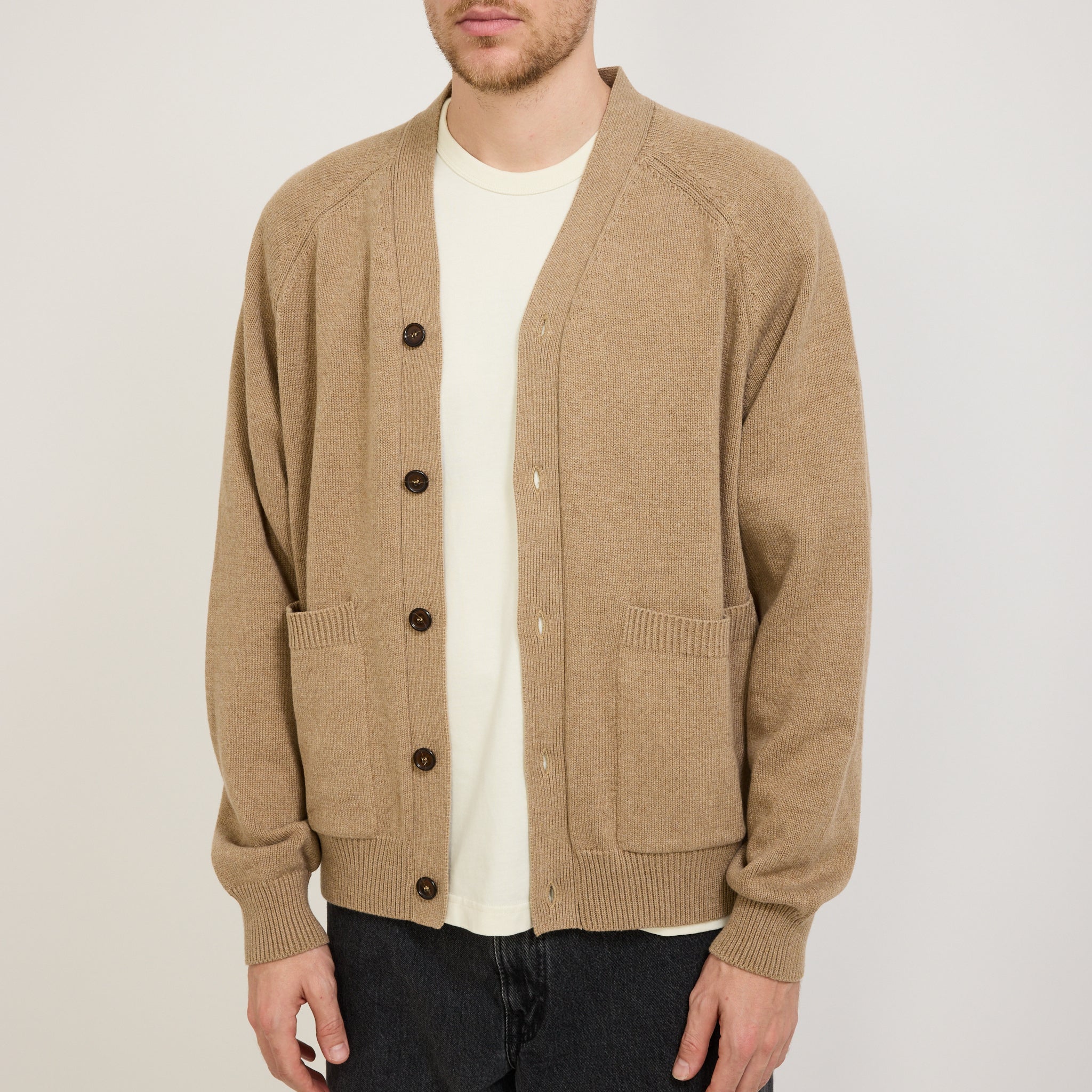 Universal Works | Pocket David Cardigan Cotton Knit Sand | Maplestore