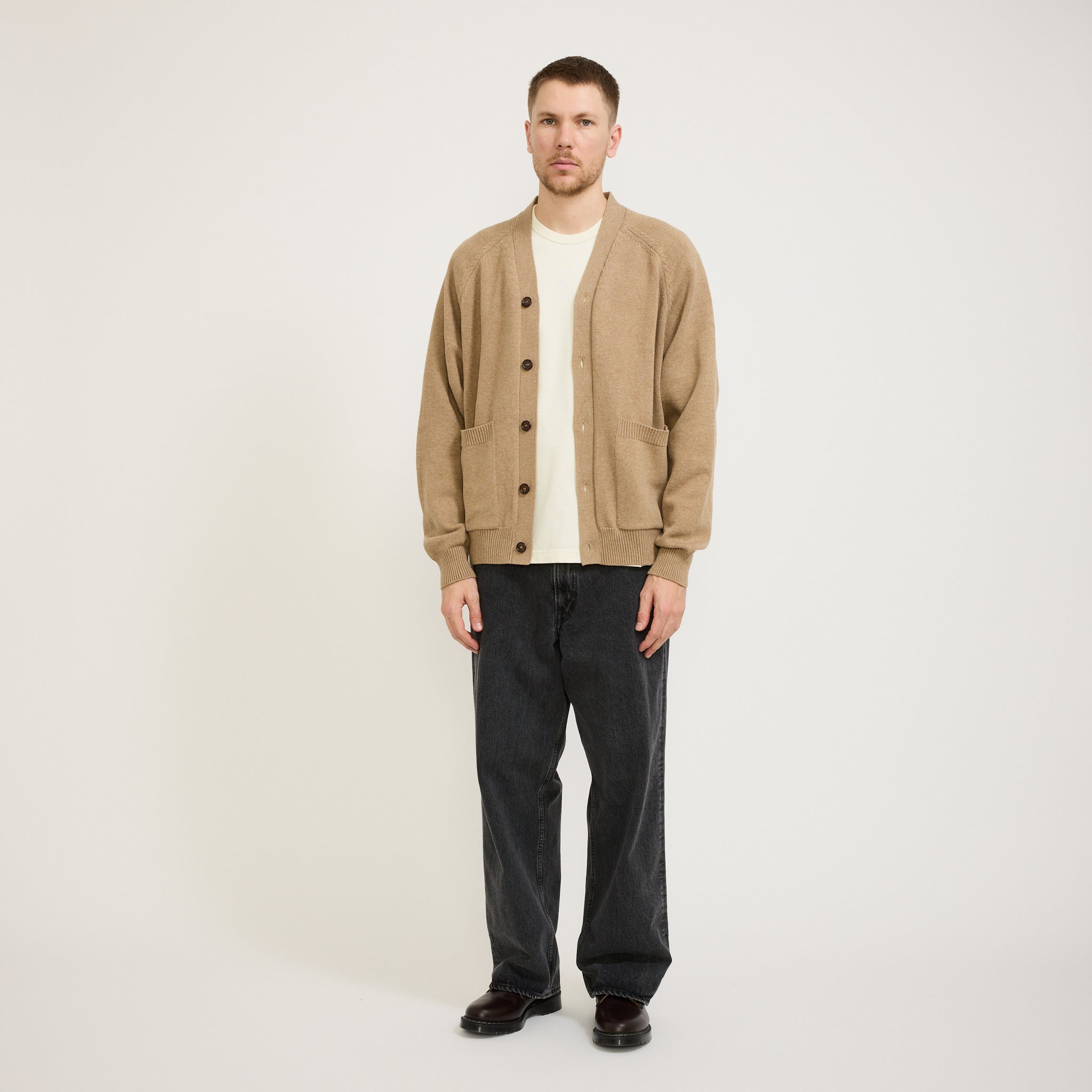 Universal Works | Pocket David Cardigan Cotton Knit Sand | Maplestore