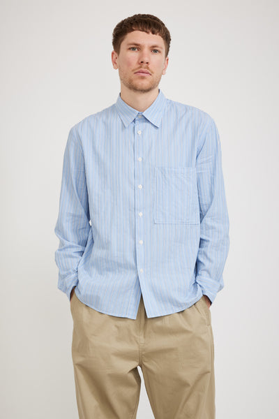 Universal Works | Square Pocket Shirt Posh Stripe Blue | Maplestore