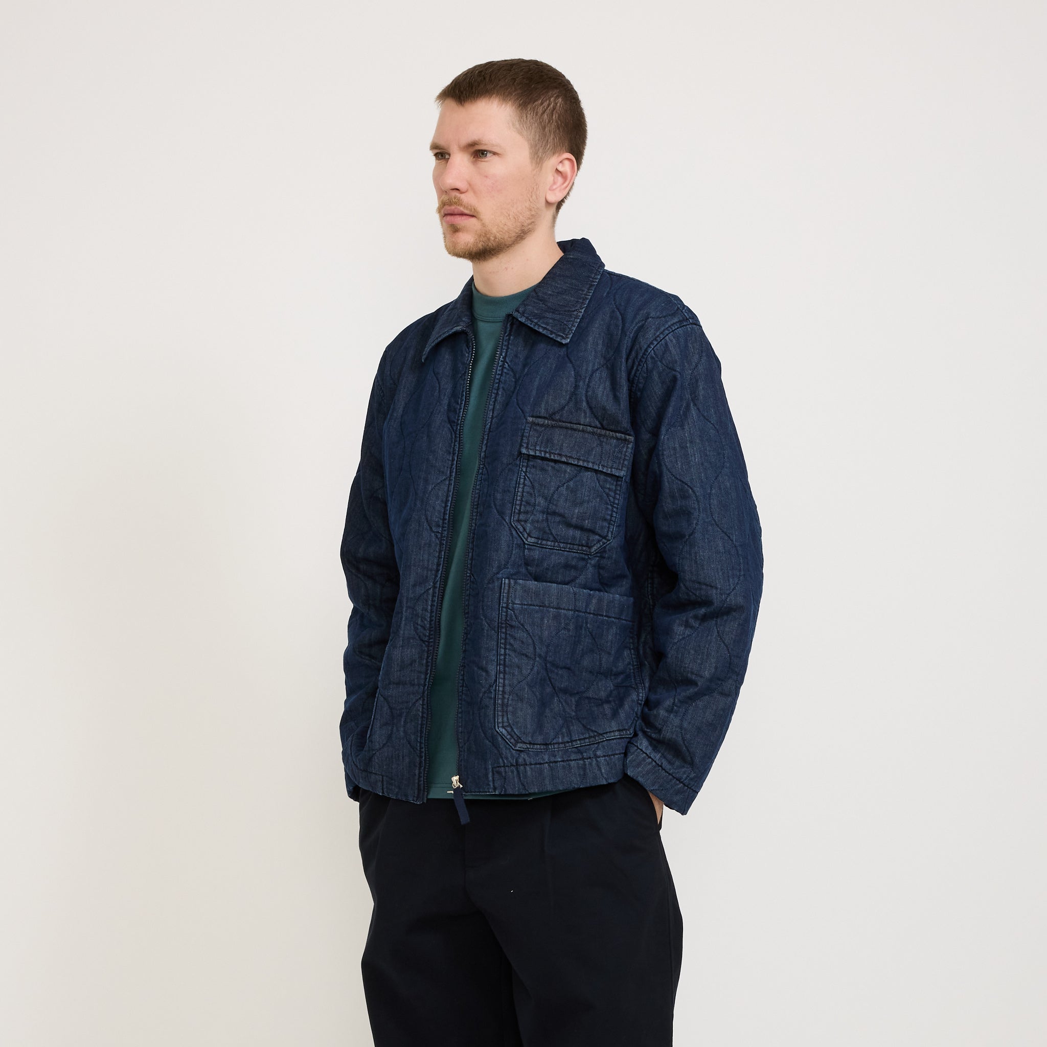 Universal Works | Gower Jacket Quilt Denim Indigo | Maplestore