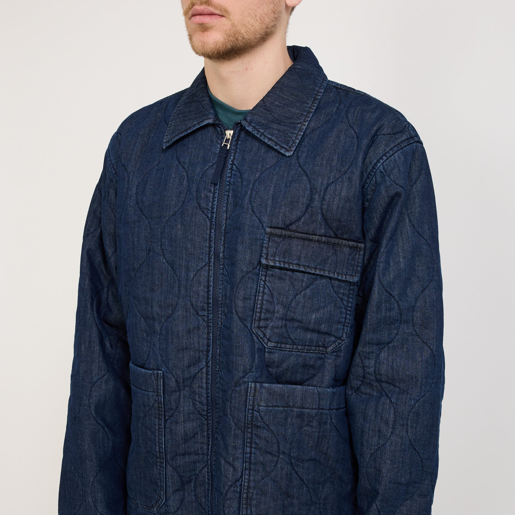 Universal Works | Gower Jacket Quilt Denim Indigo | Maplestore