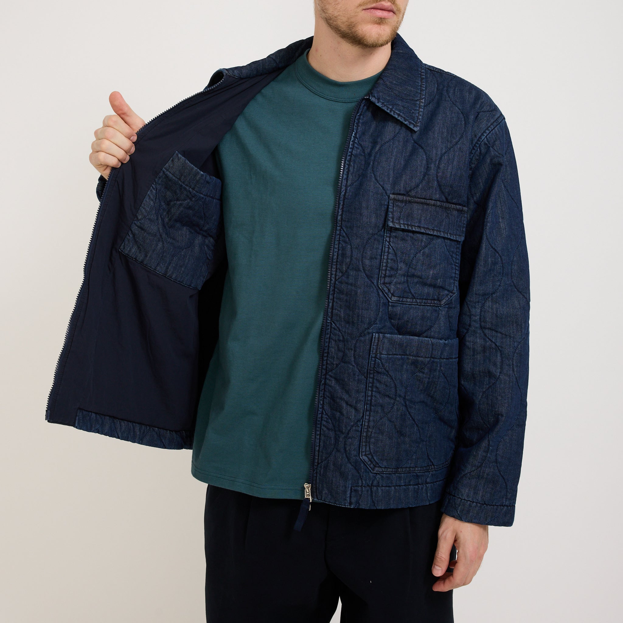 Universal Works | Gower Jacket Quilt Denim Indigo | Maplestore