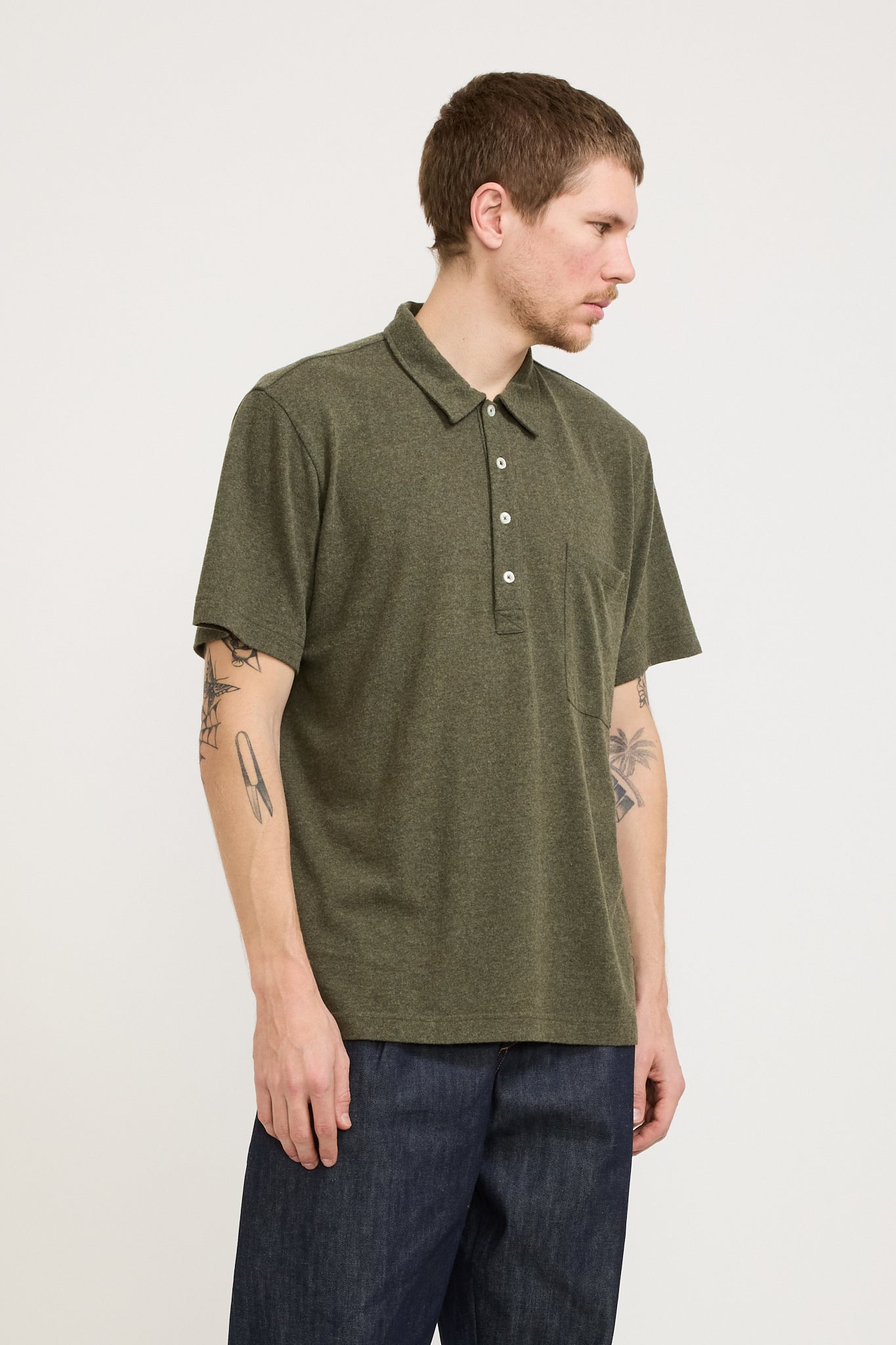 Pullover SS Shirt Olive Recycled Wool Mix