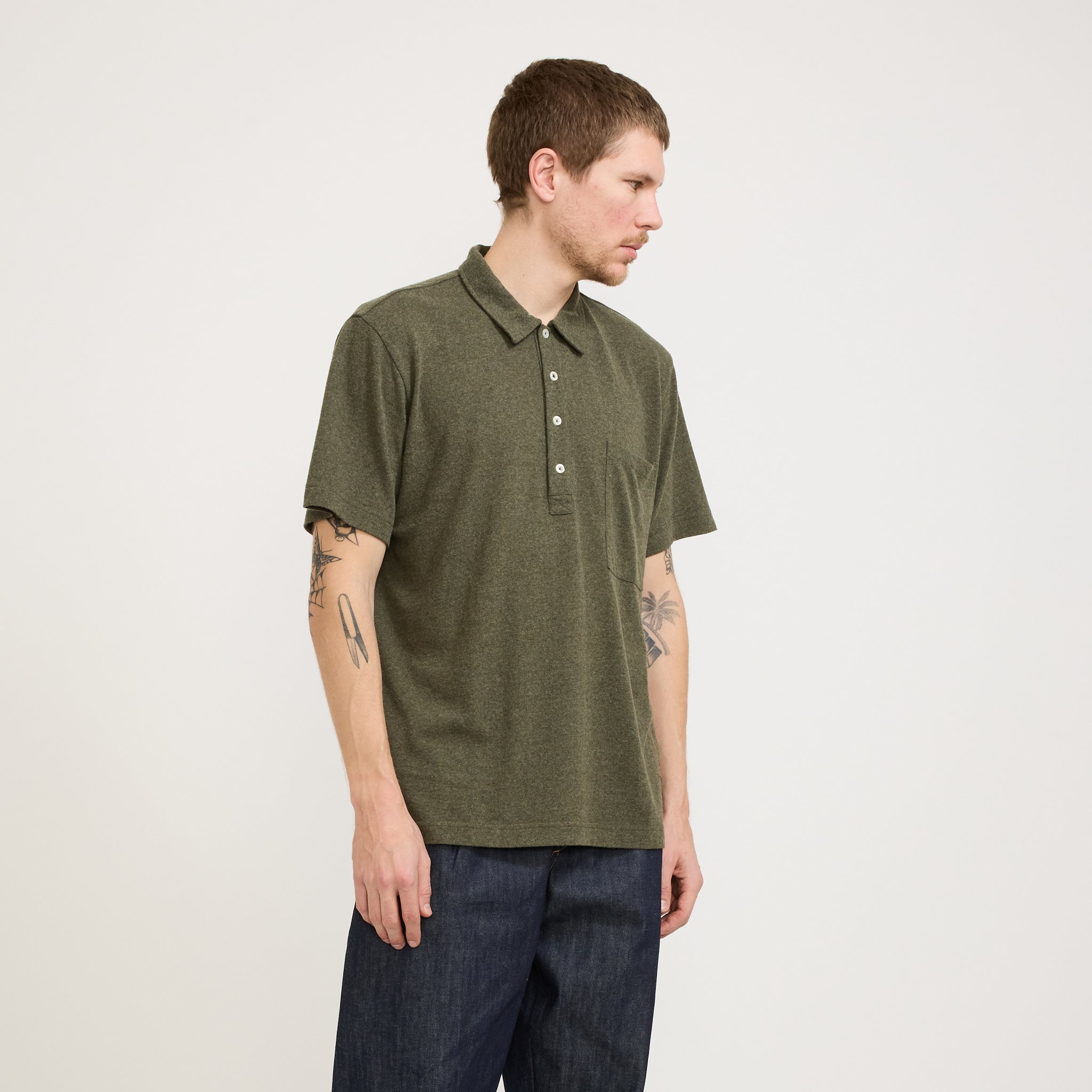 Pullover SS Shirt Olive Recycled Wool Mix