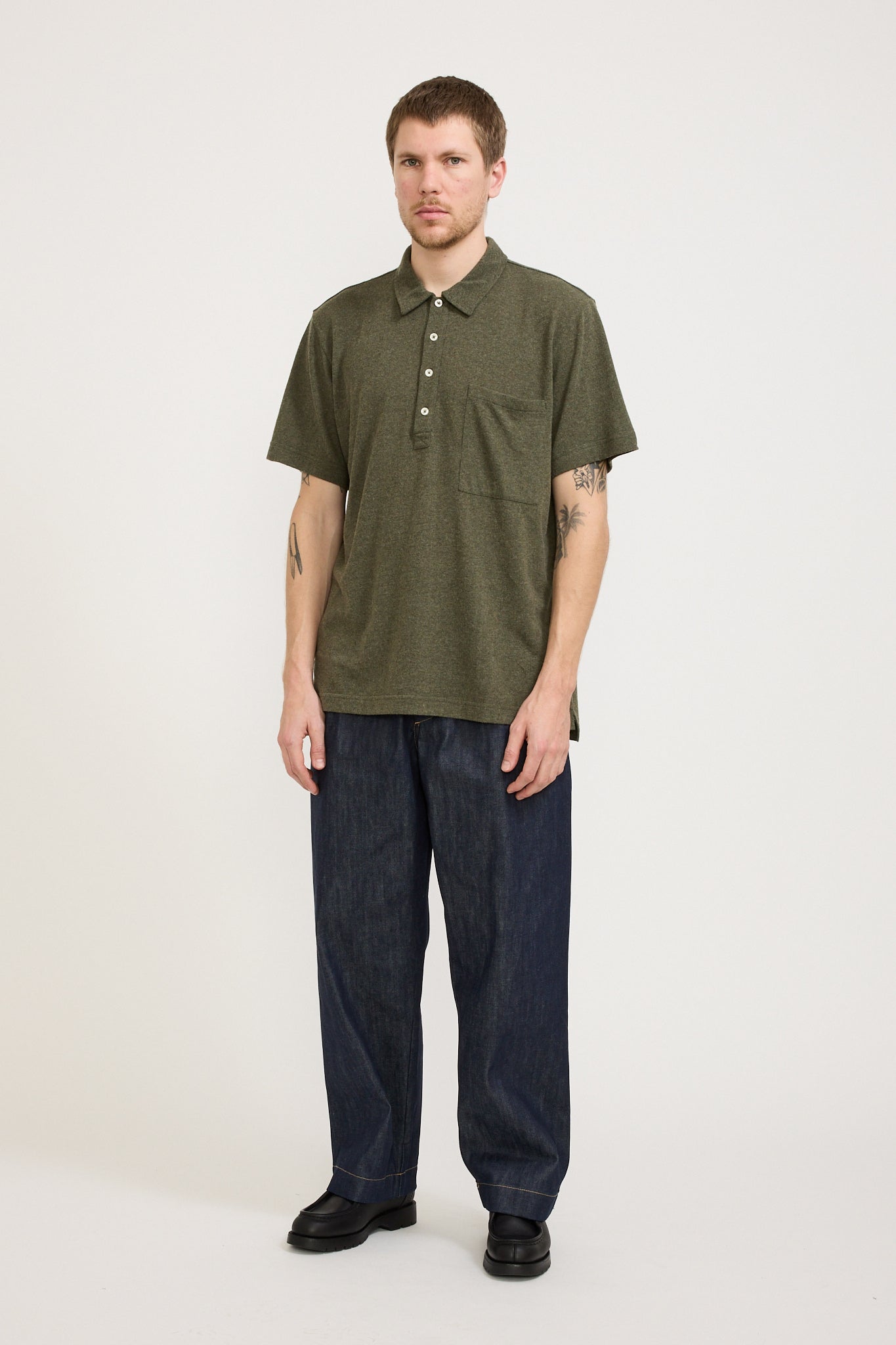 Pullover SS Shirt Olive Recycled Wool Mix