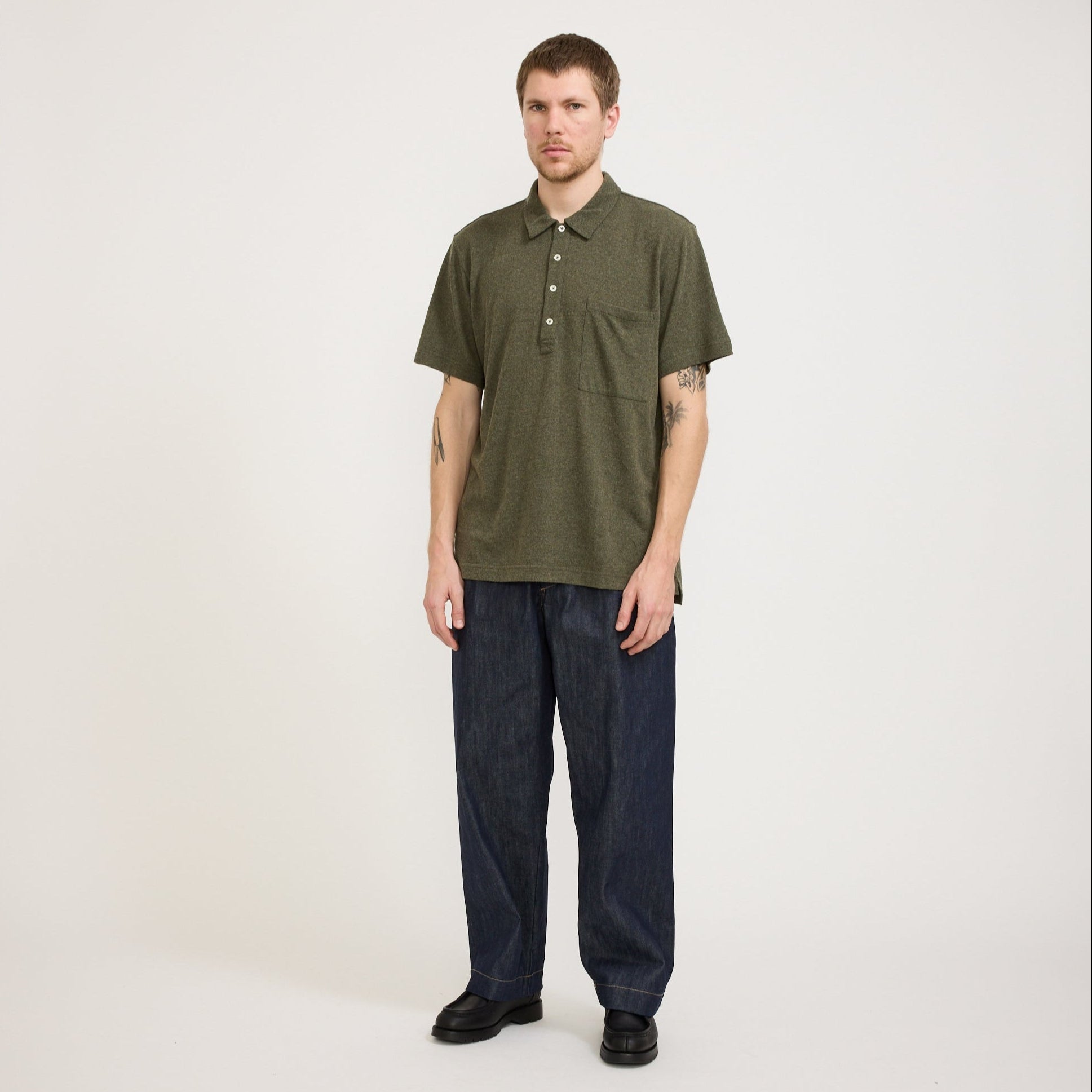 Pullover SS Shirt Olive Recycled Wool Mix