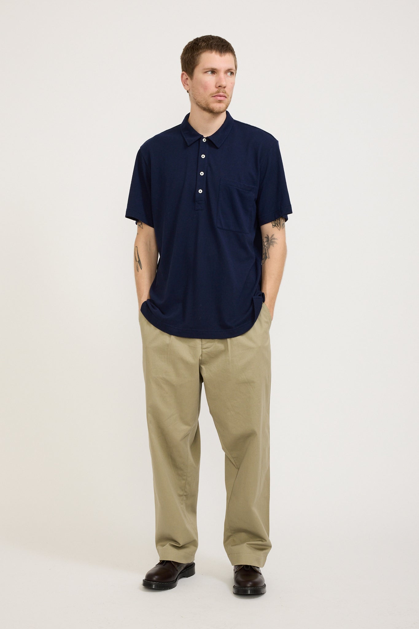 Pullover SS Shirt Navy Recycled Wool Mix