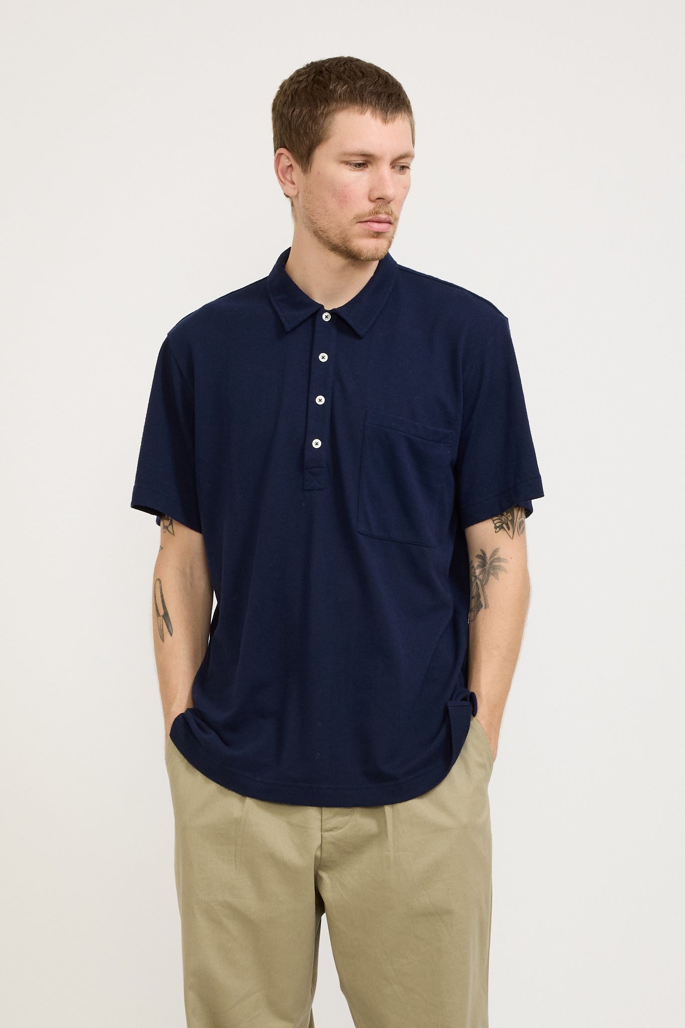 Pullover SS Shirt Navy Recycled Wool Mix