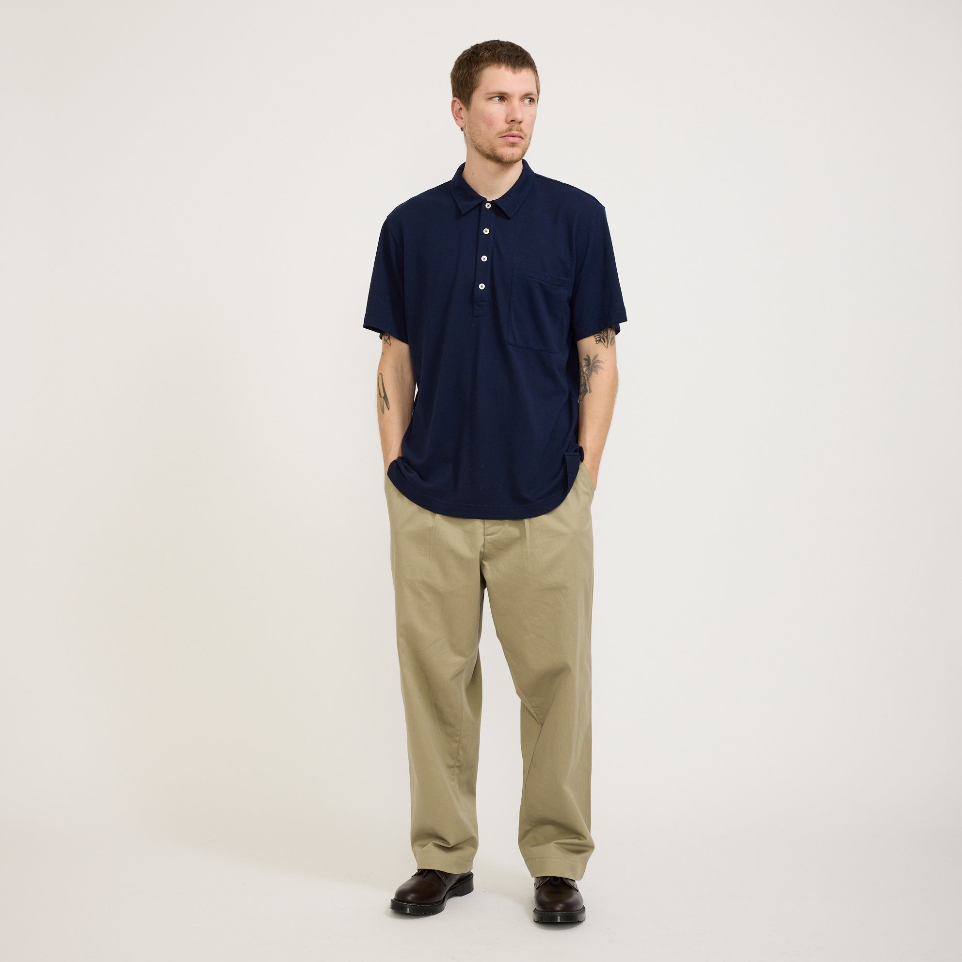 Pullover SS Shirt Navy Recycled Wool Mix