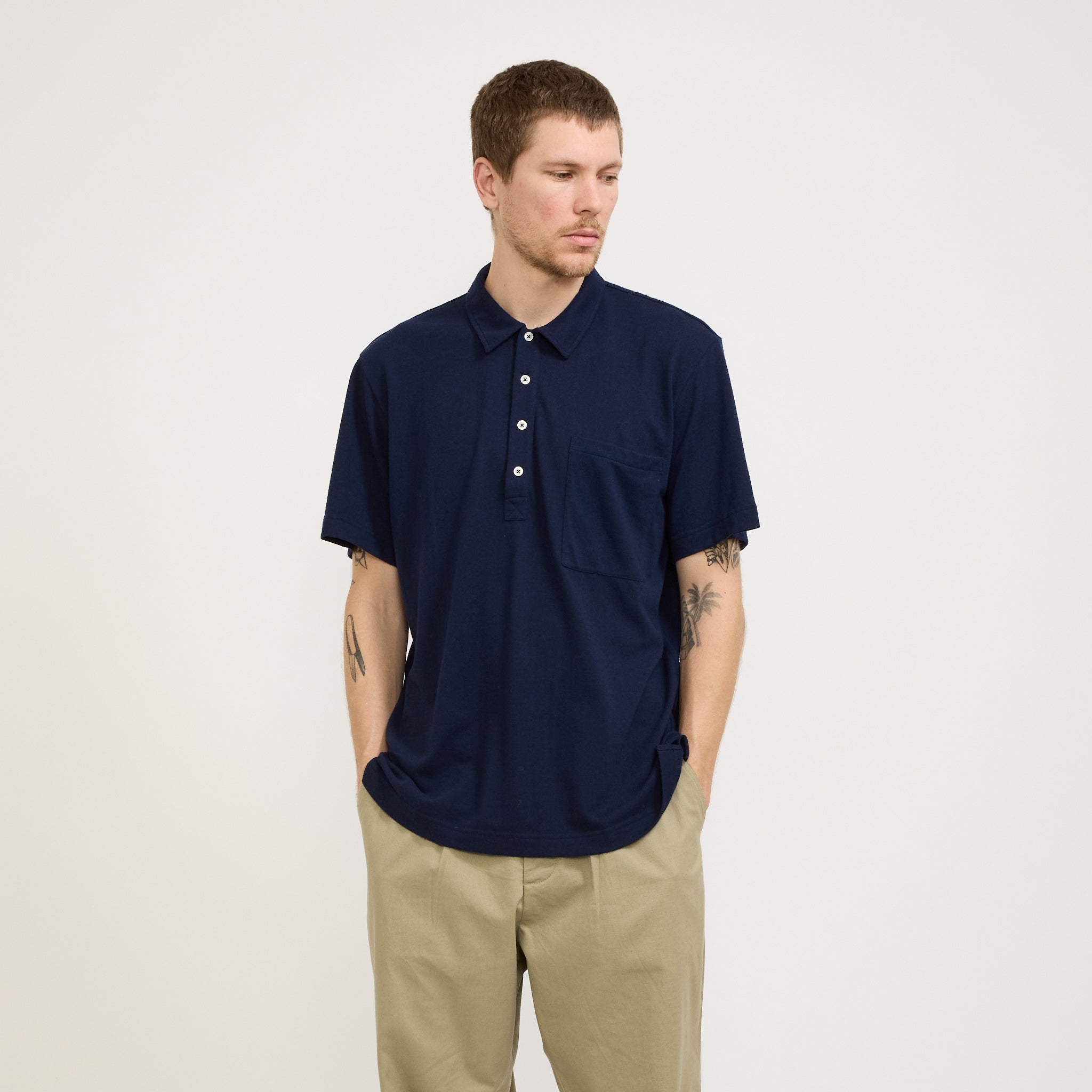 Pullover SS Shirt Navy Recycled Wool Mix