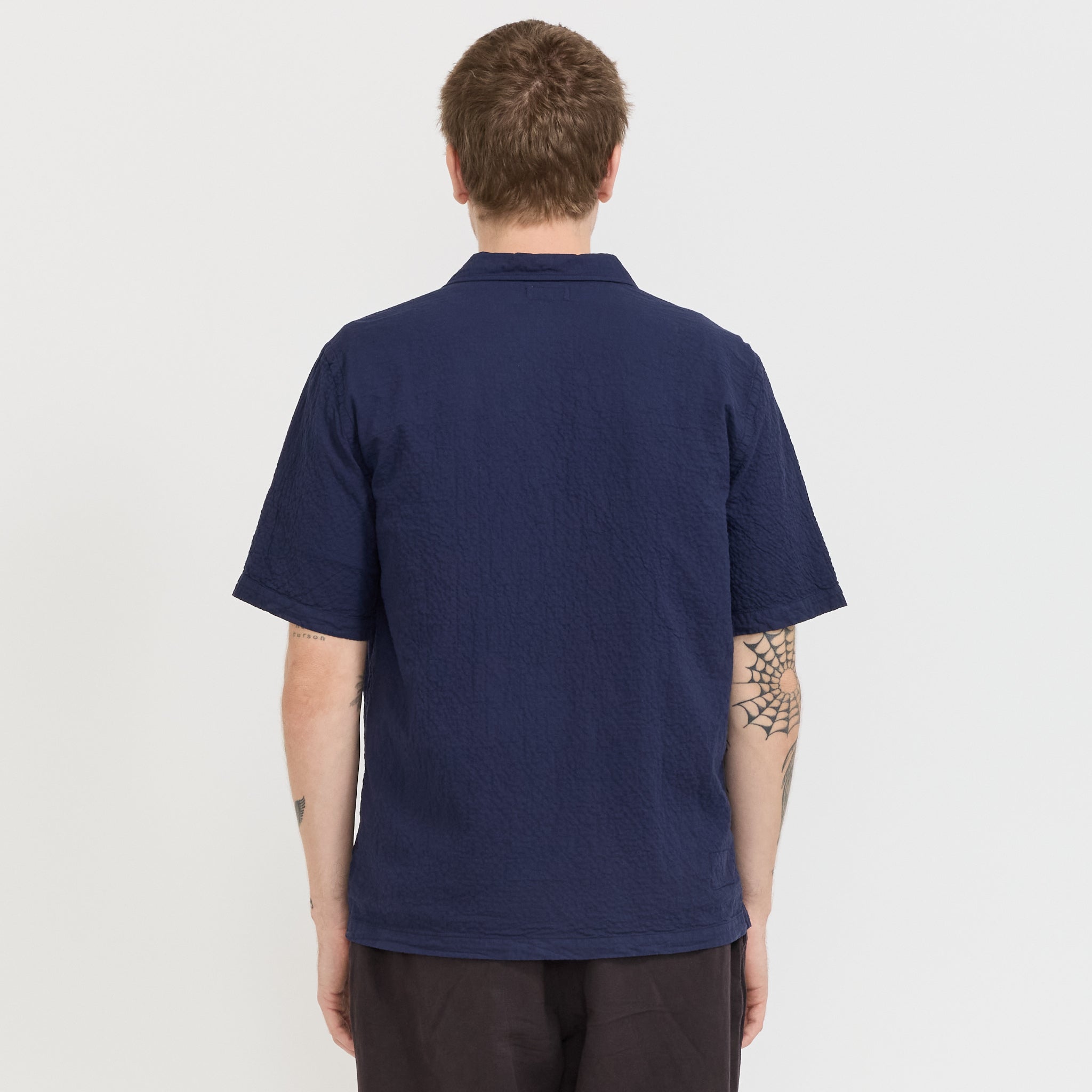 Universal Works | Road Shirt Navy Seersucker | Maplestore