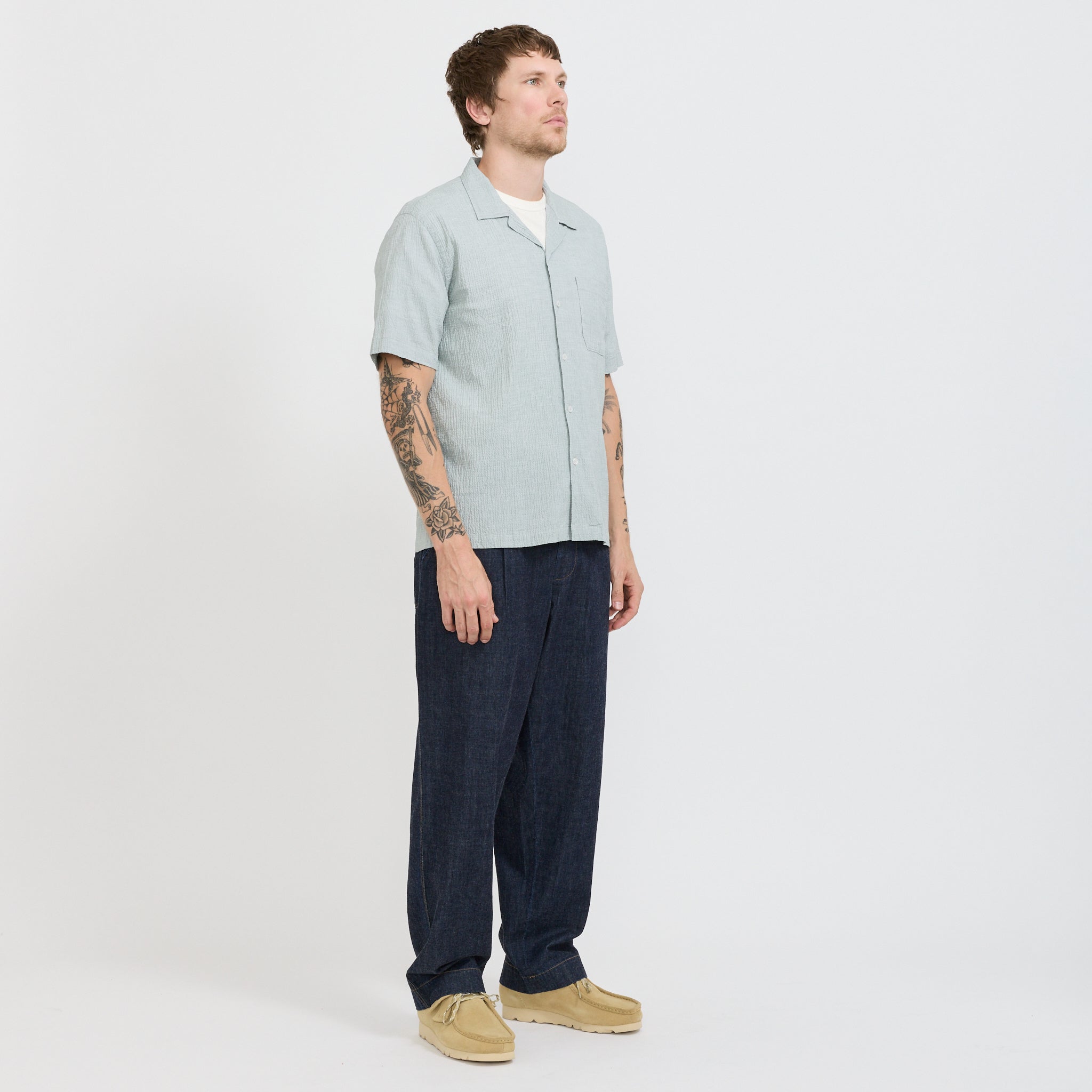 Universal Works | Road Shirt Seersucker Green | Maplestore