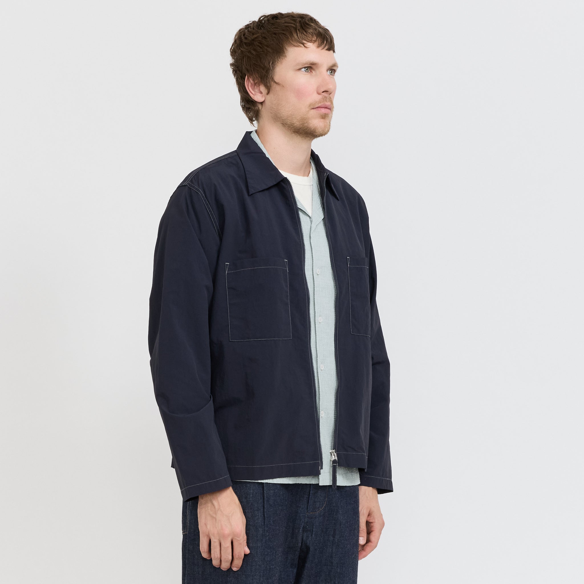 Universal Works | Zip Too Shirt Navy | Maplestore