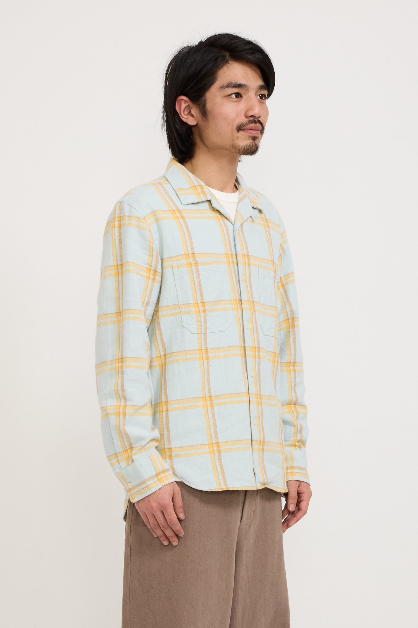 Universal Works | Work Shirt Slub Twill Check Blue | Maplestore