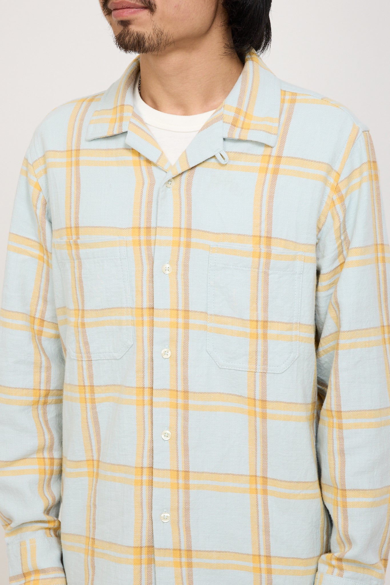 Universal Works | Work Shirt Slub Twill Check Blue | Maplestore