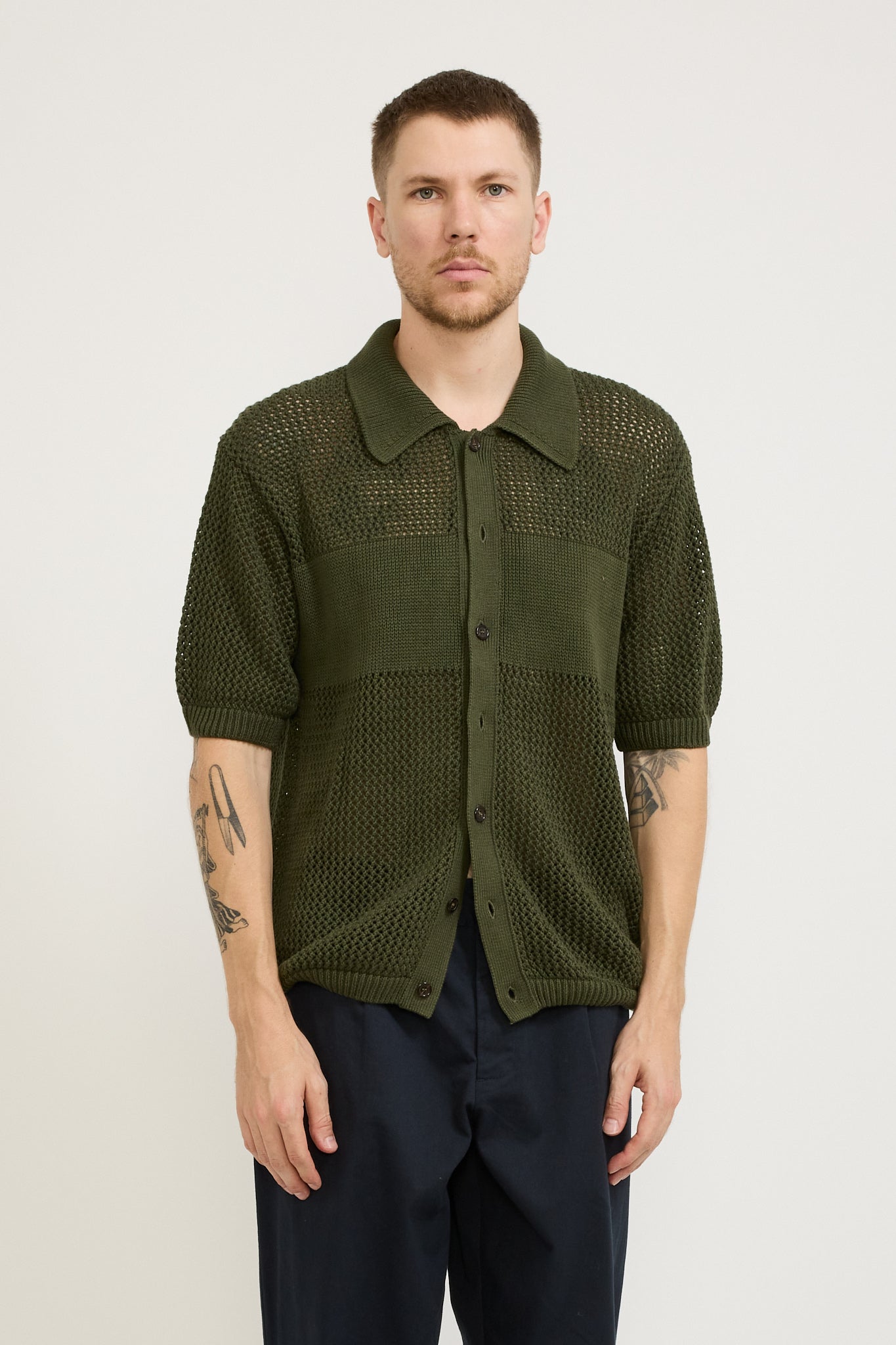 S/S Knit Shirt Open Knit Olive