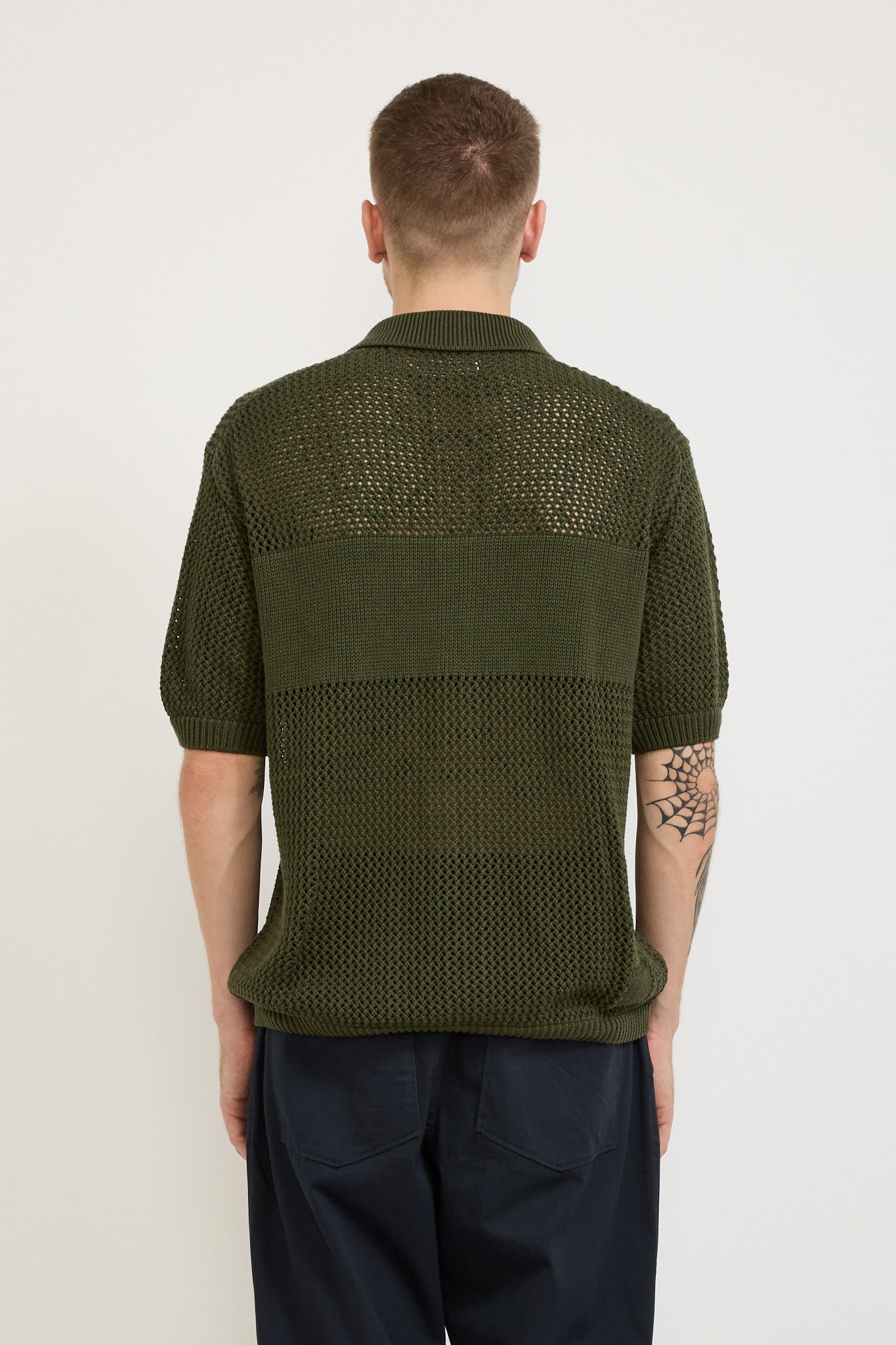 S/S Knit Shirt Open Knit Olive