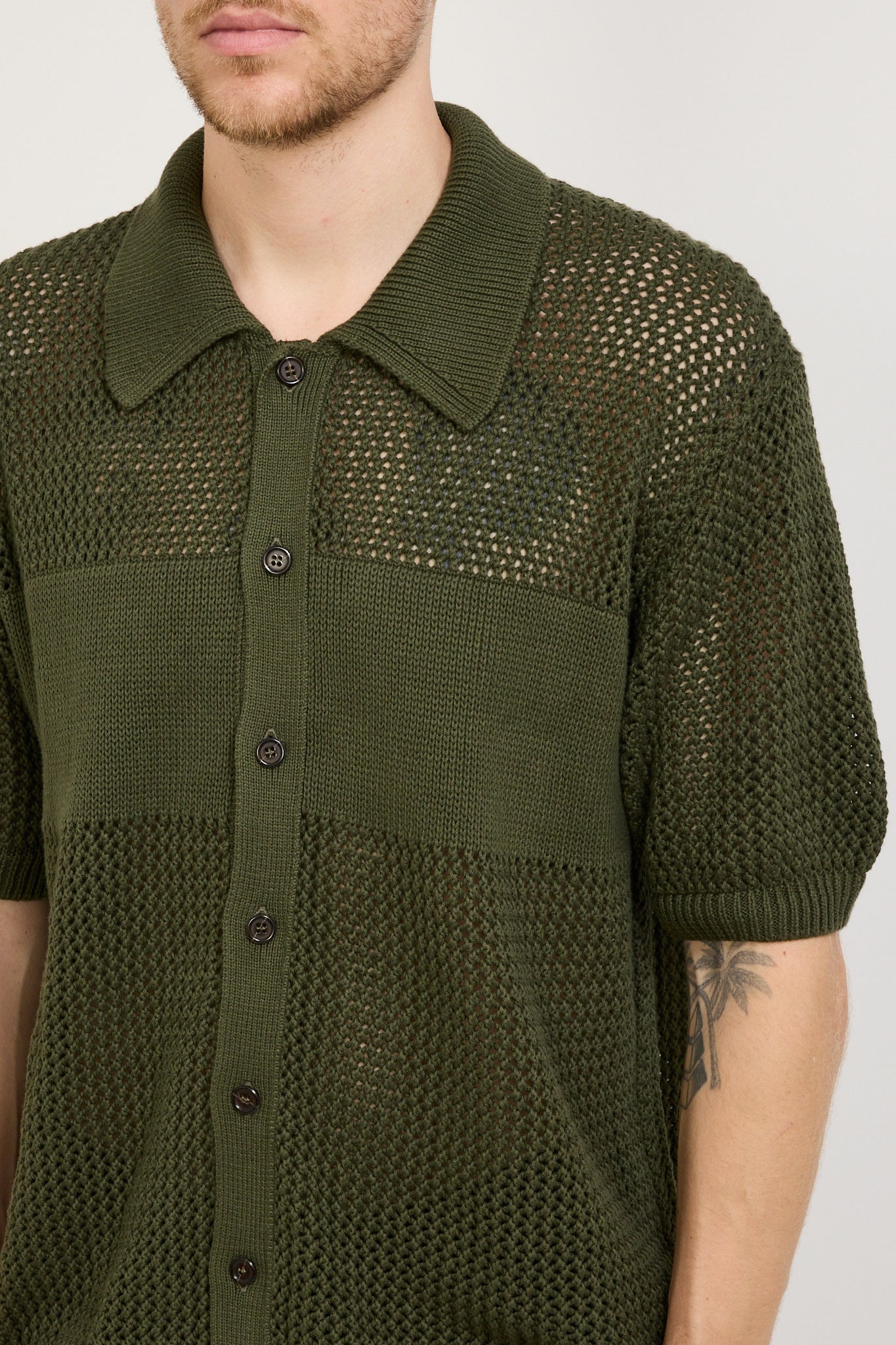 S/S Knit Shirt Open Knit Olive