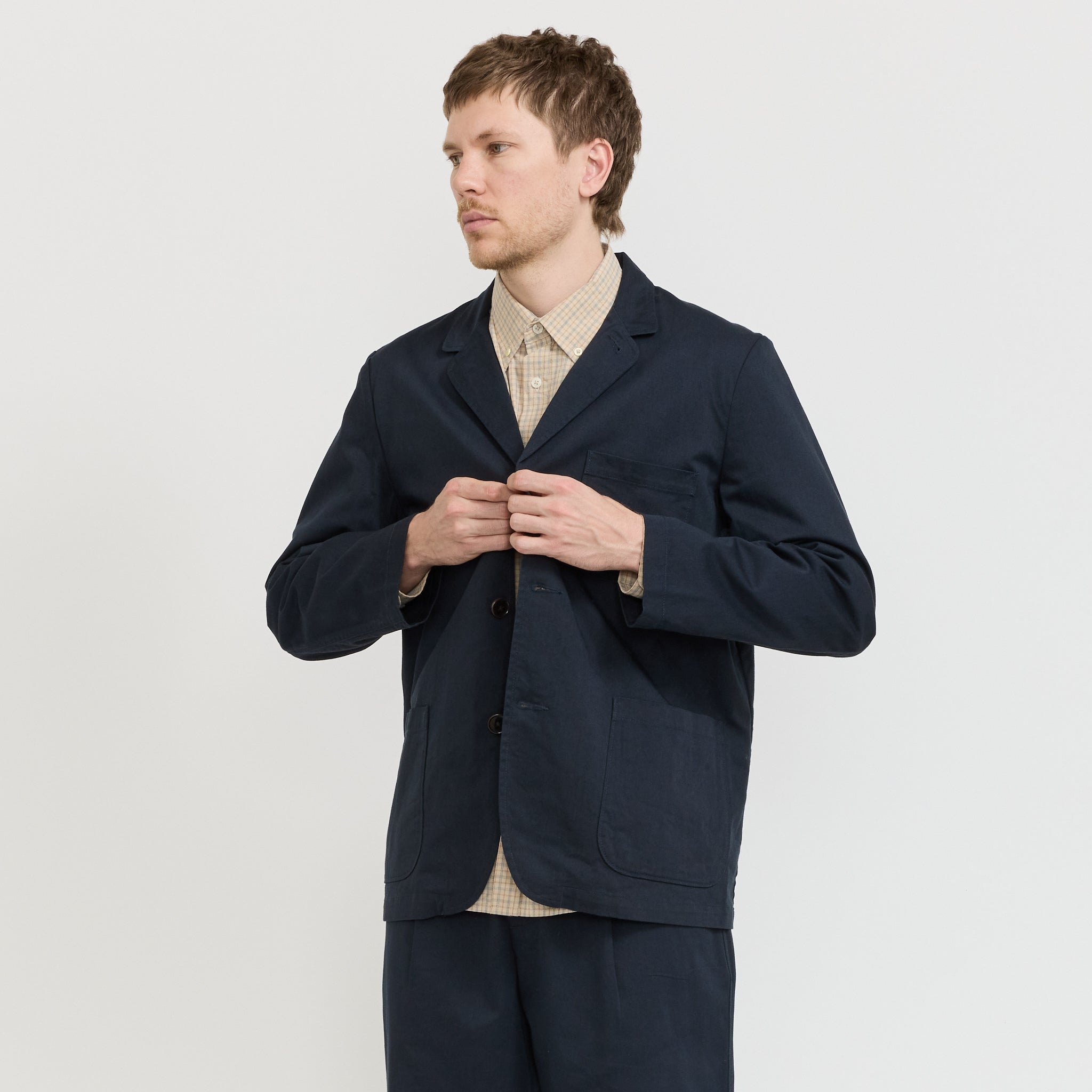 Three Button Jacket Twill Navy
