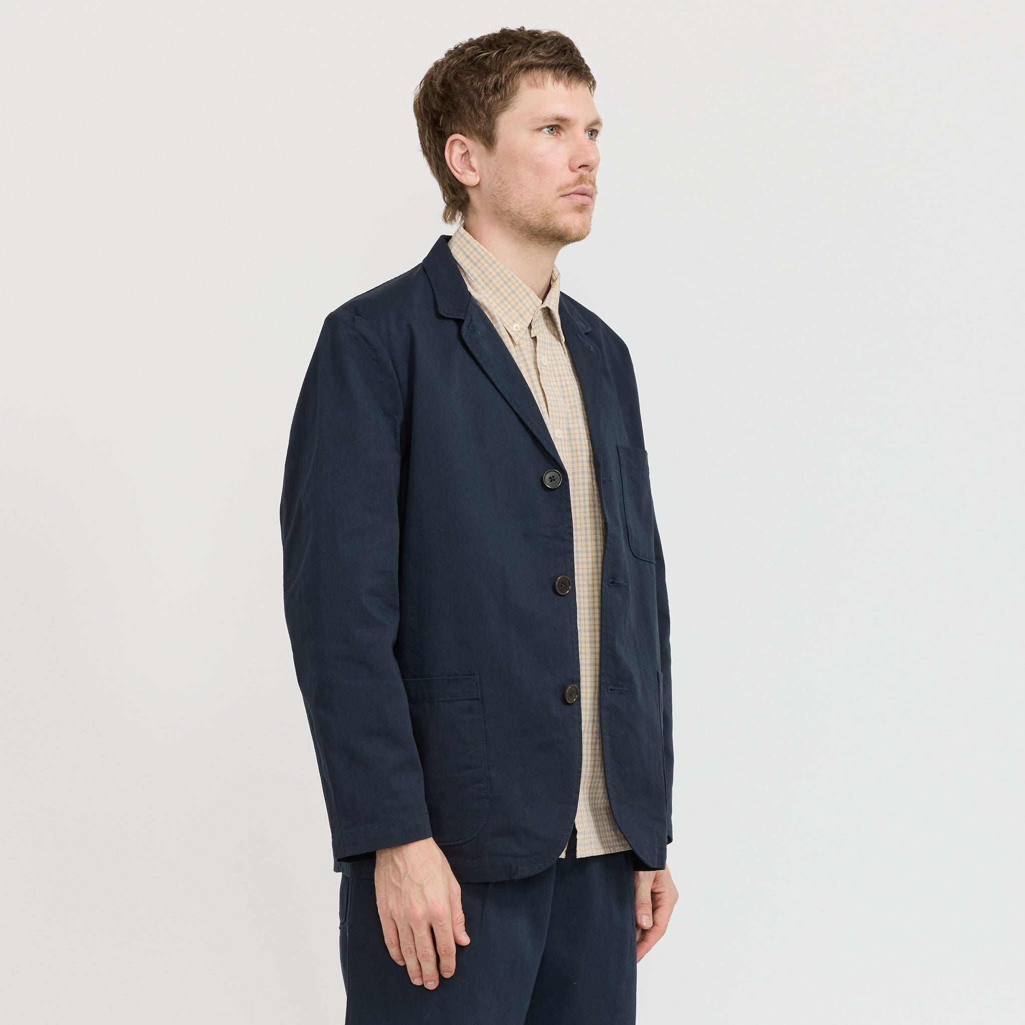 Three Button Jacket Twill Navy