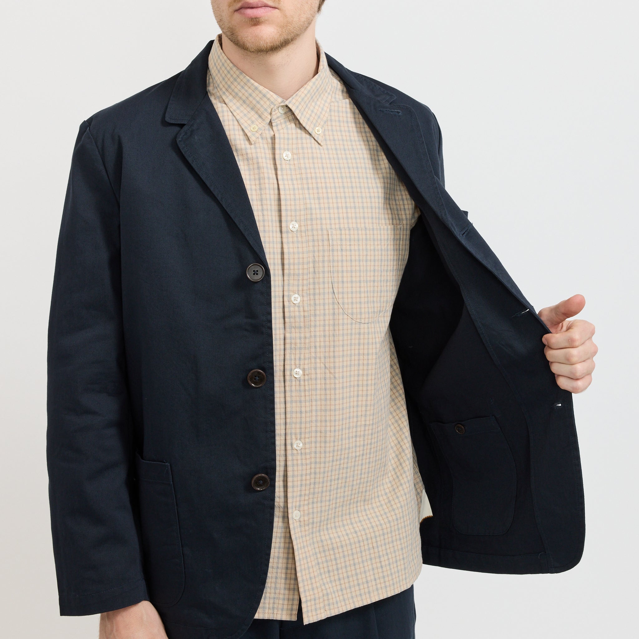 Three Button Jacket Twill Navy