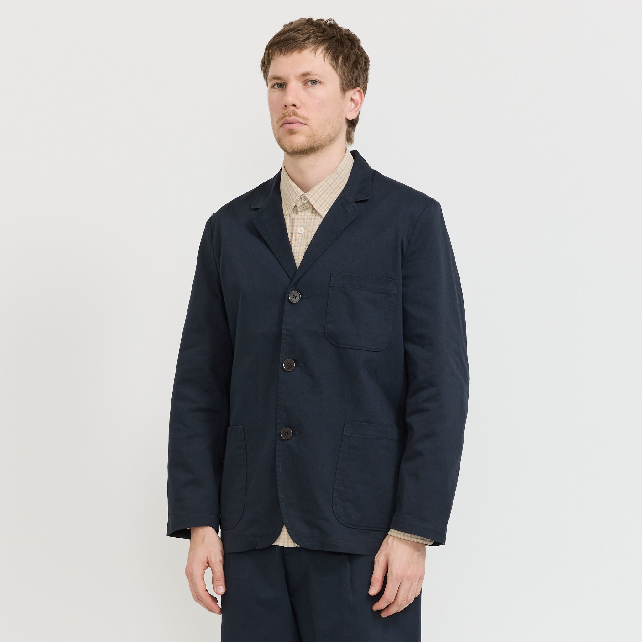 Three Button Jacket Twill Navy