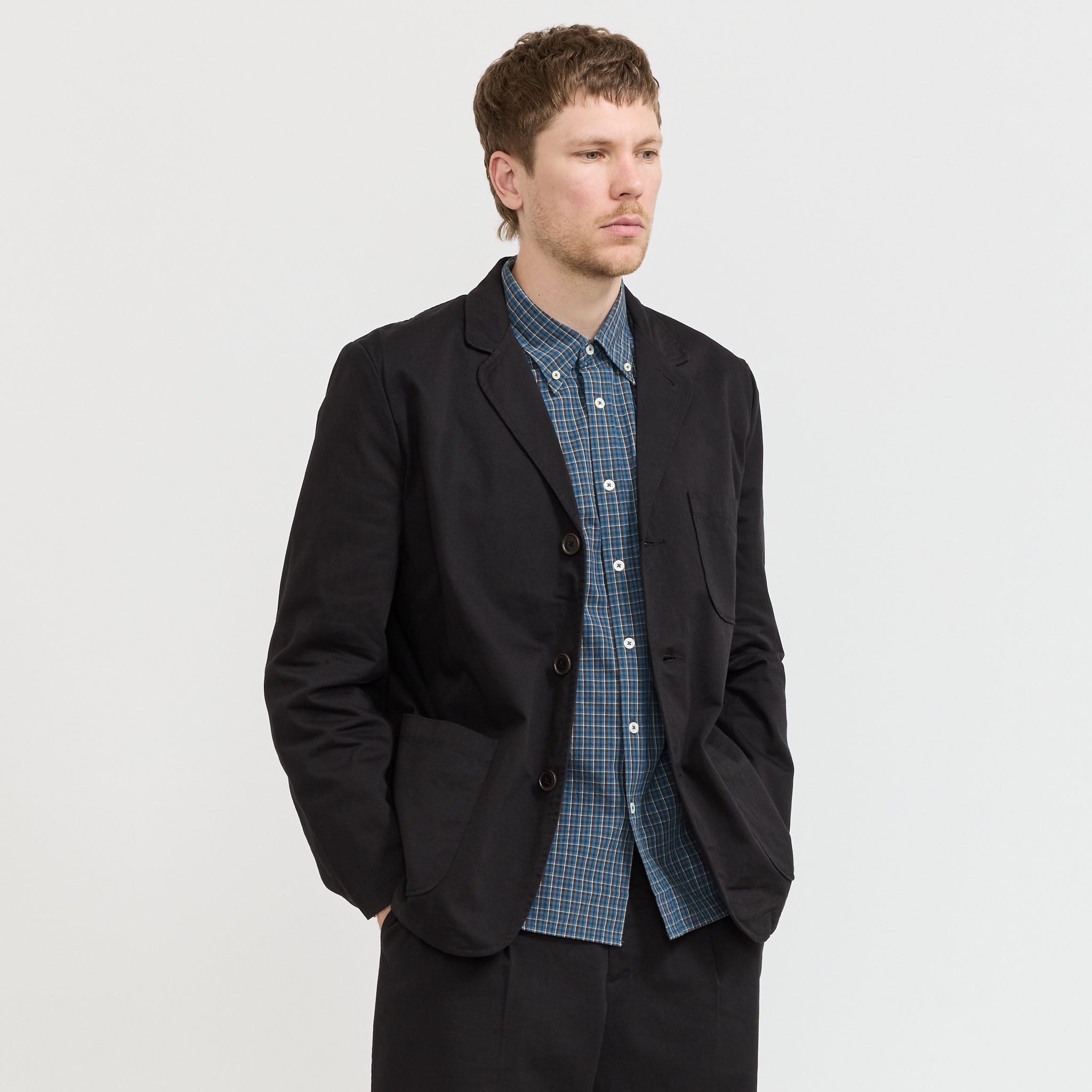 Three Button Jacket Twill Black