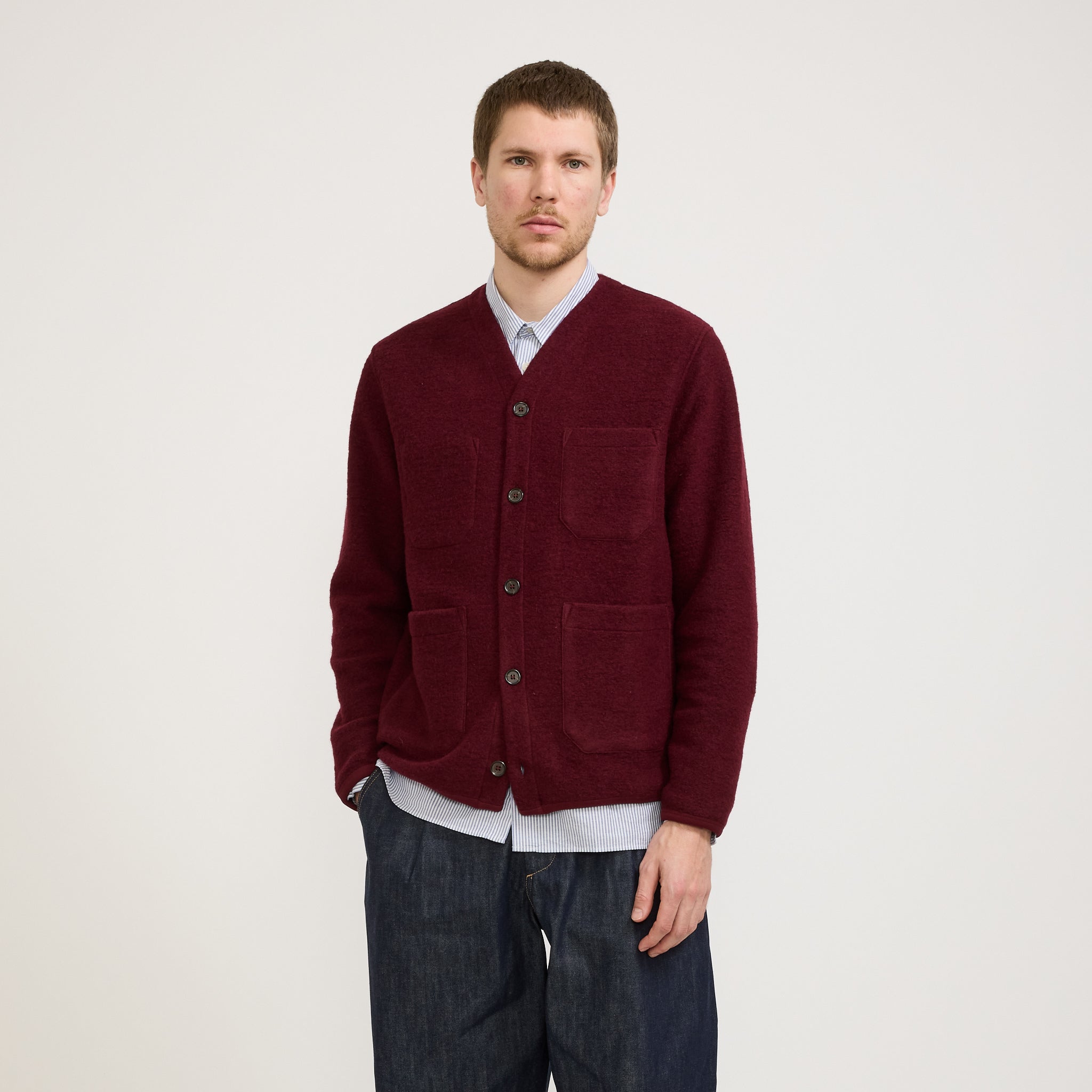 Wool Fleece Cardigan Deep Red