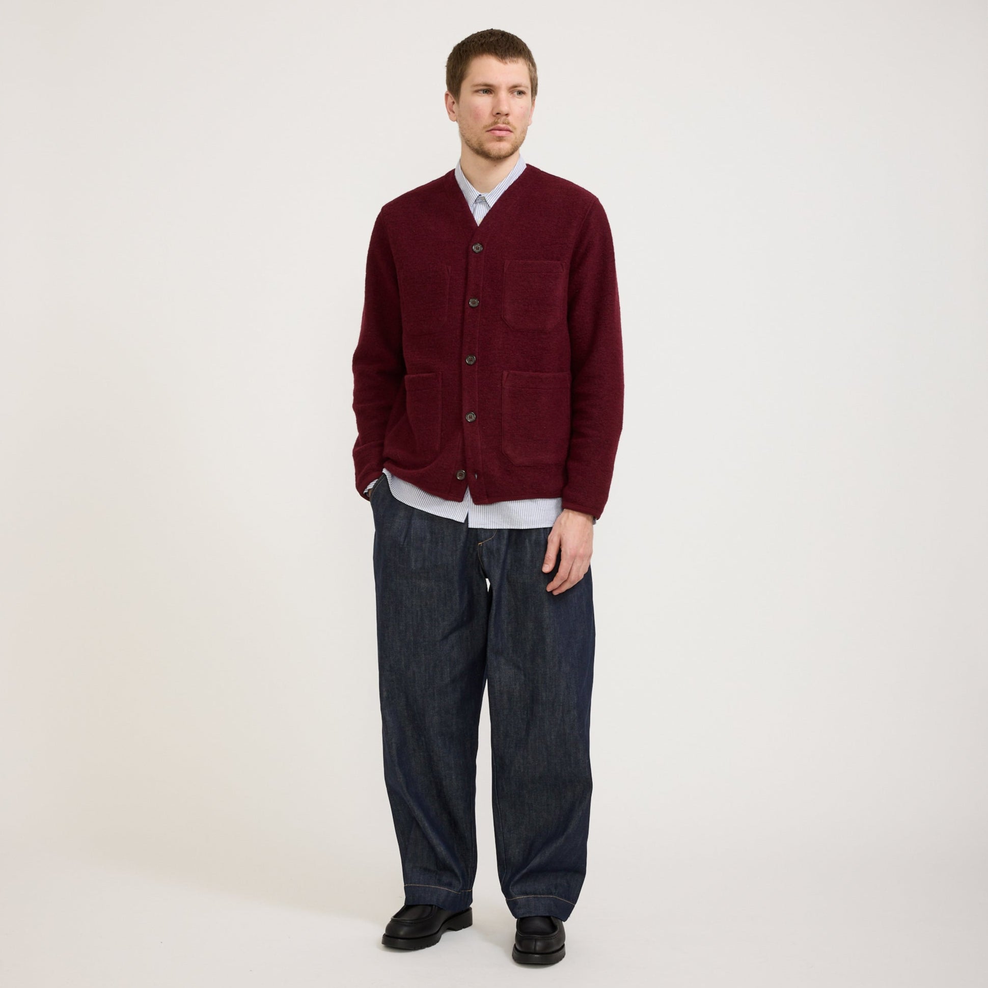 Wool Fleece Cardigan Deep Red