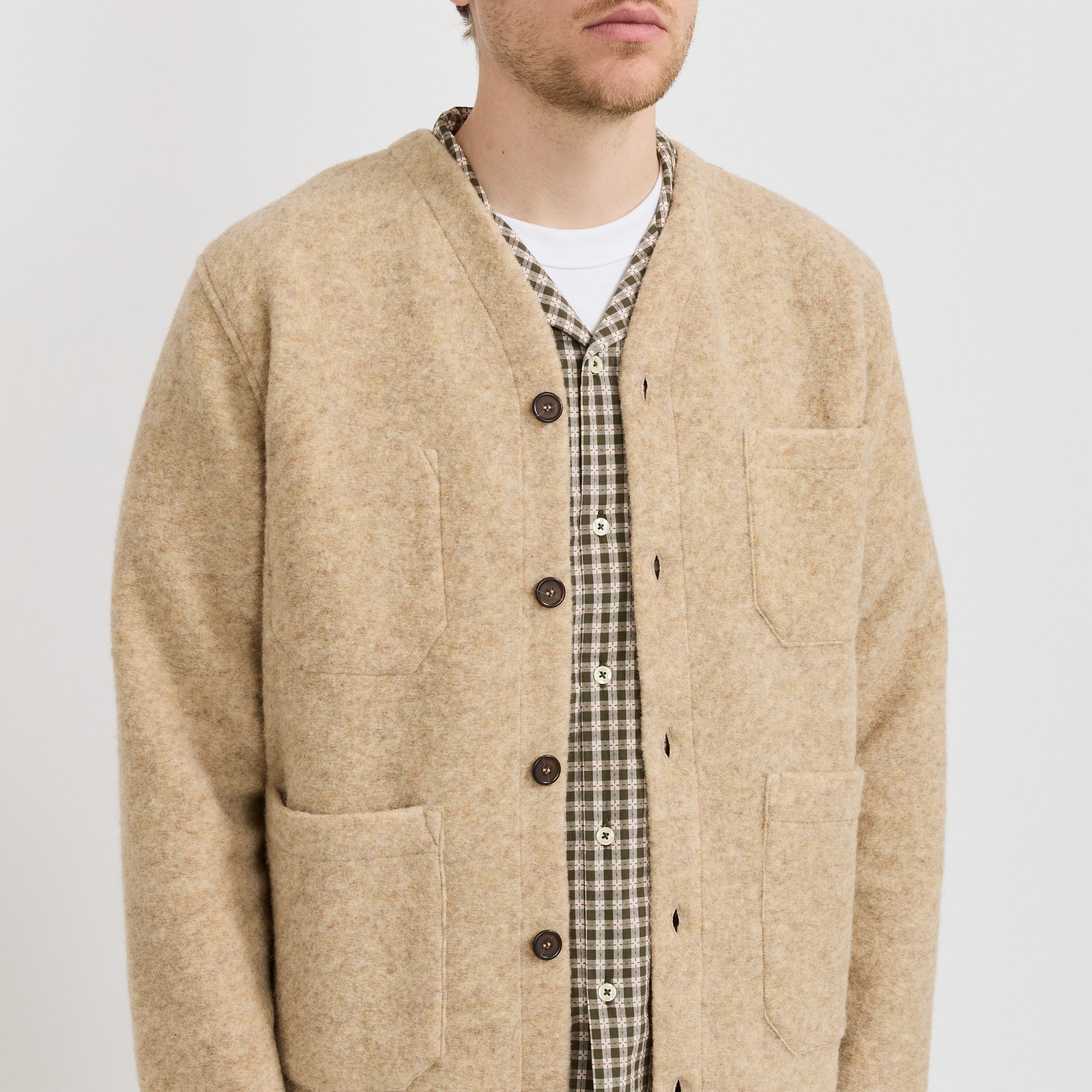 Universal Works | Wool Fleece Cardigan Fawn | Maplestore