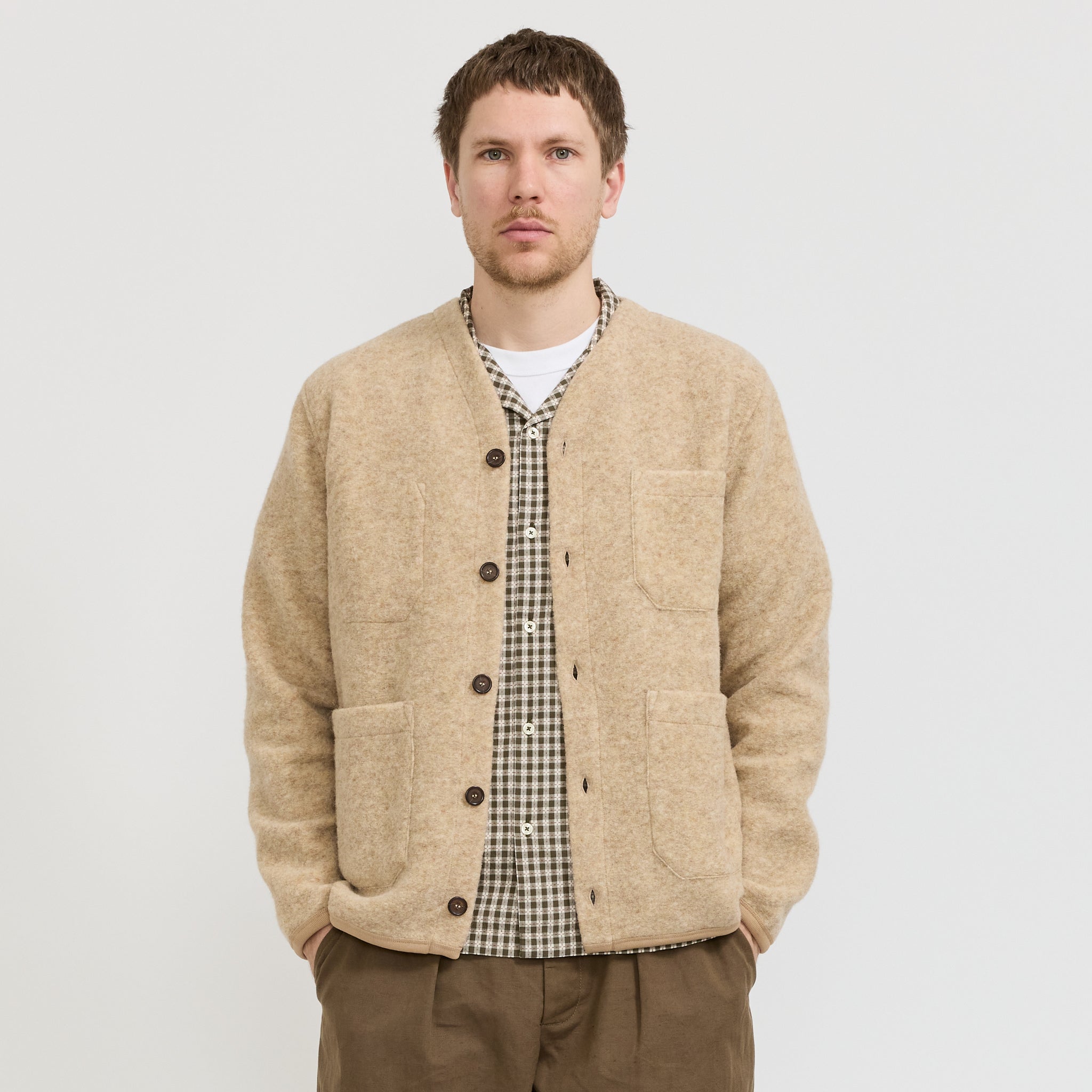 Universal Works | Wool Fleece Cardigan Fawn | Maplestore