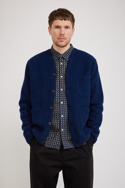 Universal Works | Wool Fleece Cardigan Indigo | Maplestore