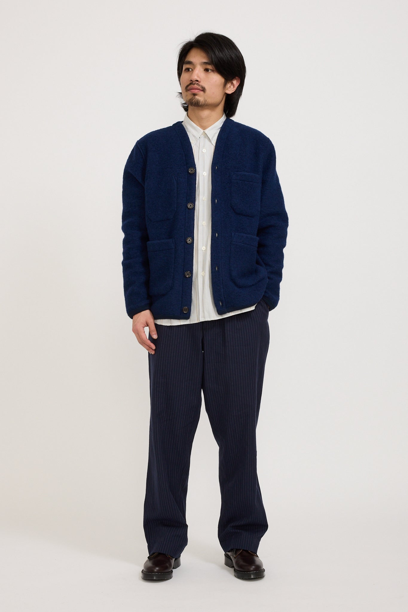 Universal Works | Wool Fleece Cardigan Indigo | Maplestore