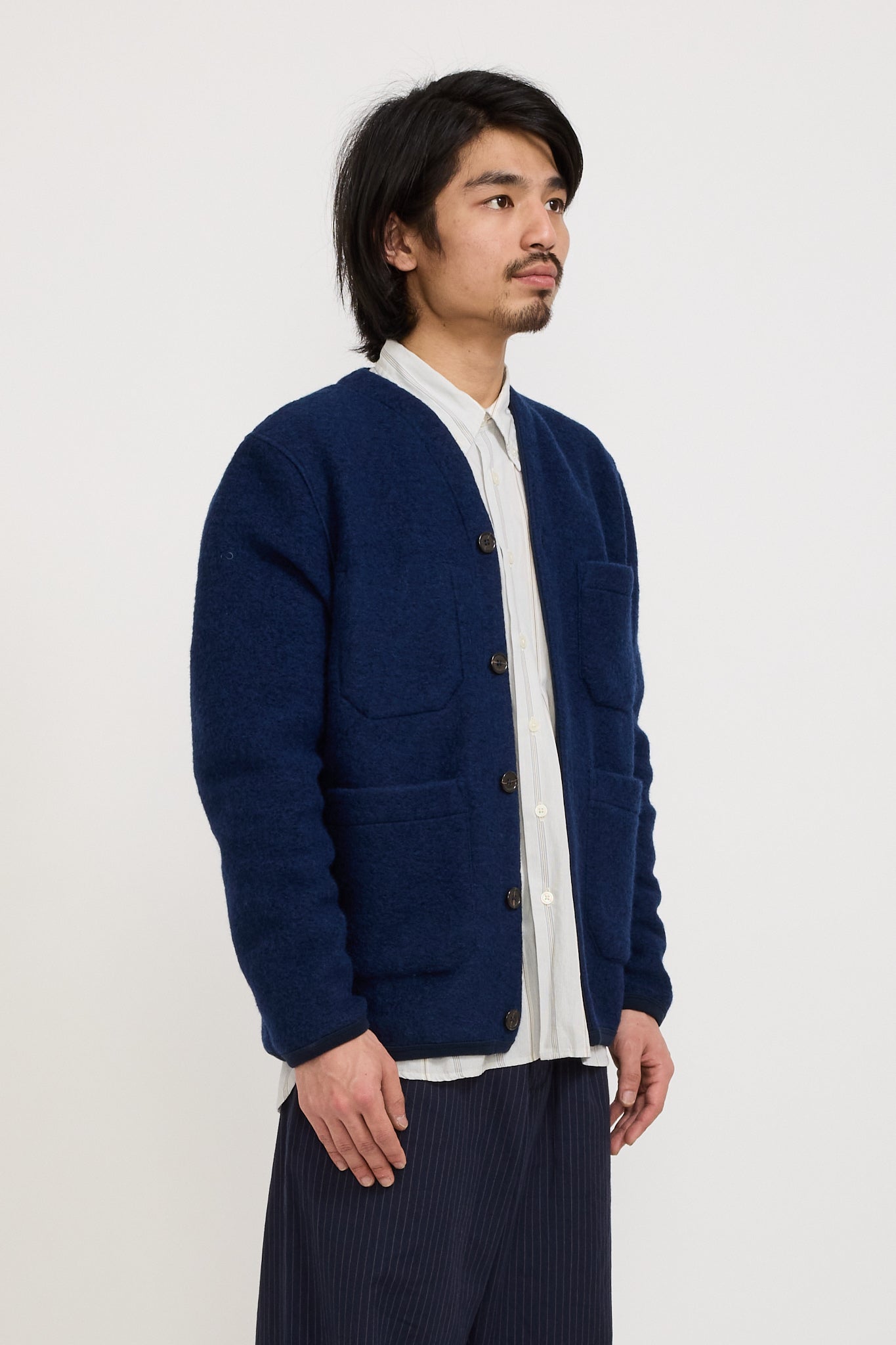 Universal Works | Wool Fleece Cardigan Indigo | Maplestore