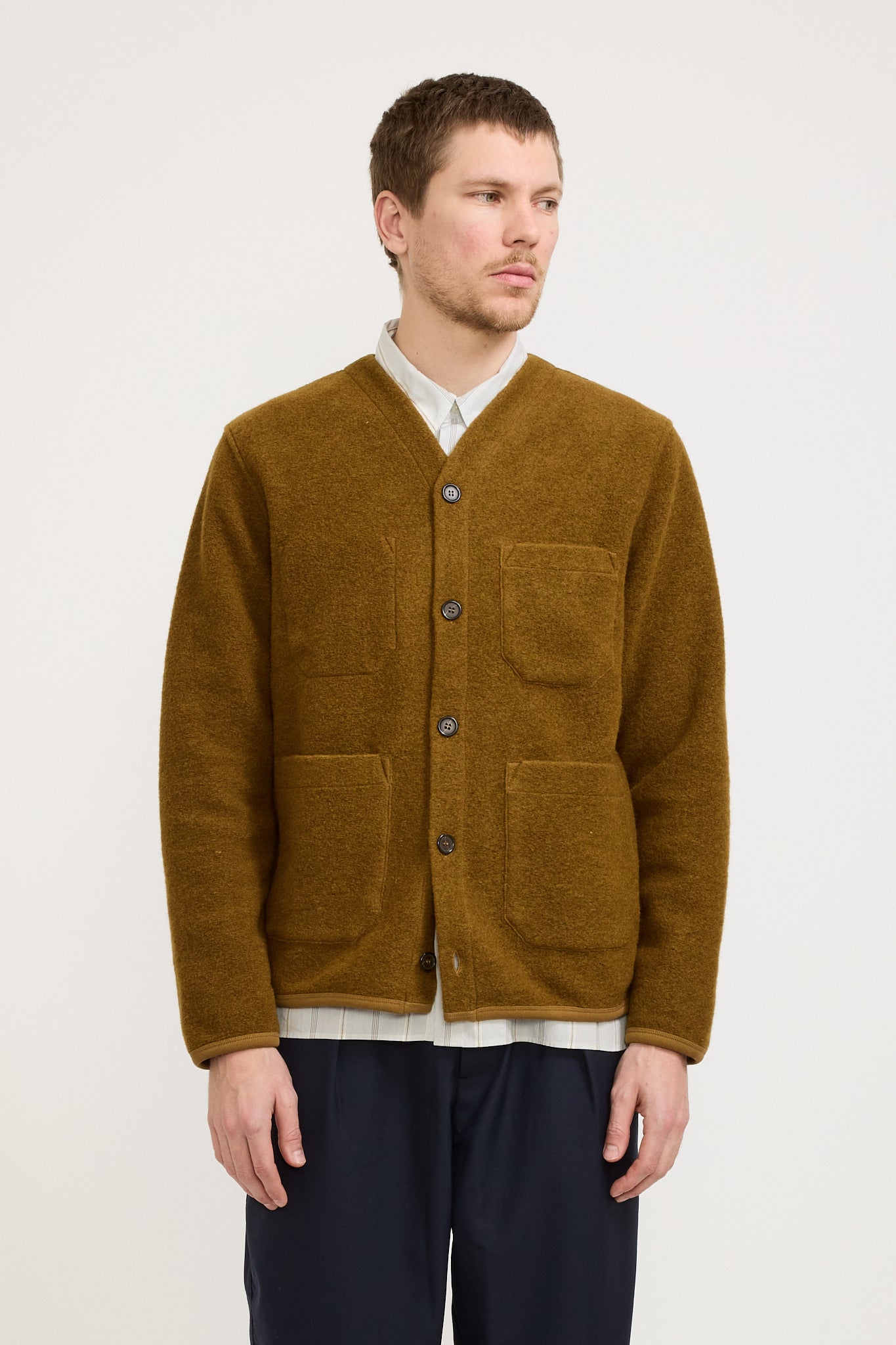 Universal Works | Wool Fleece Cardigan Mustard | Maplestore