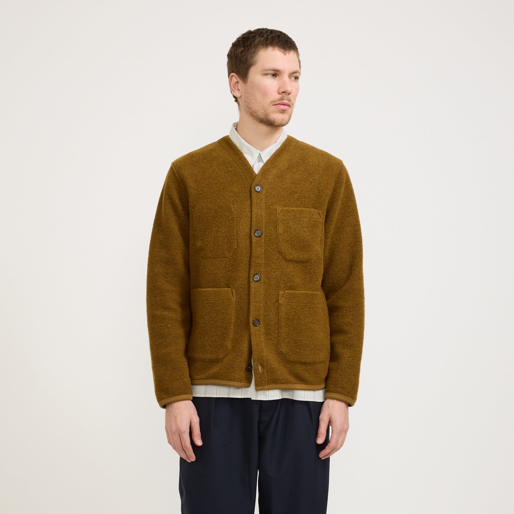 Wool Fleece Cardigan Mustard
