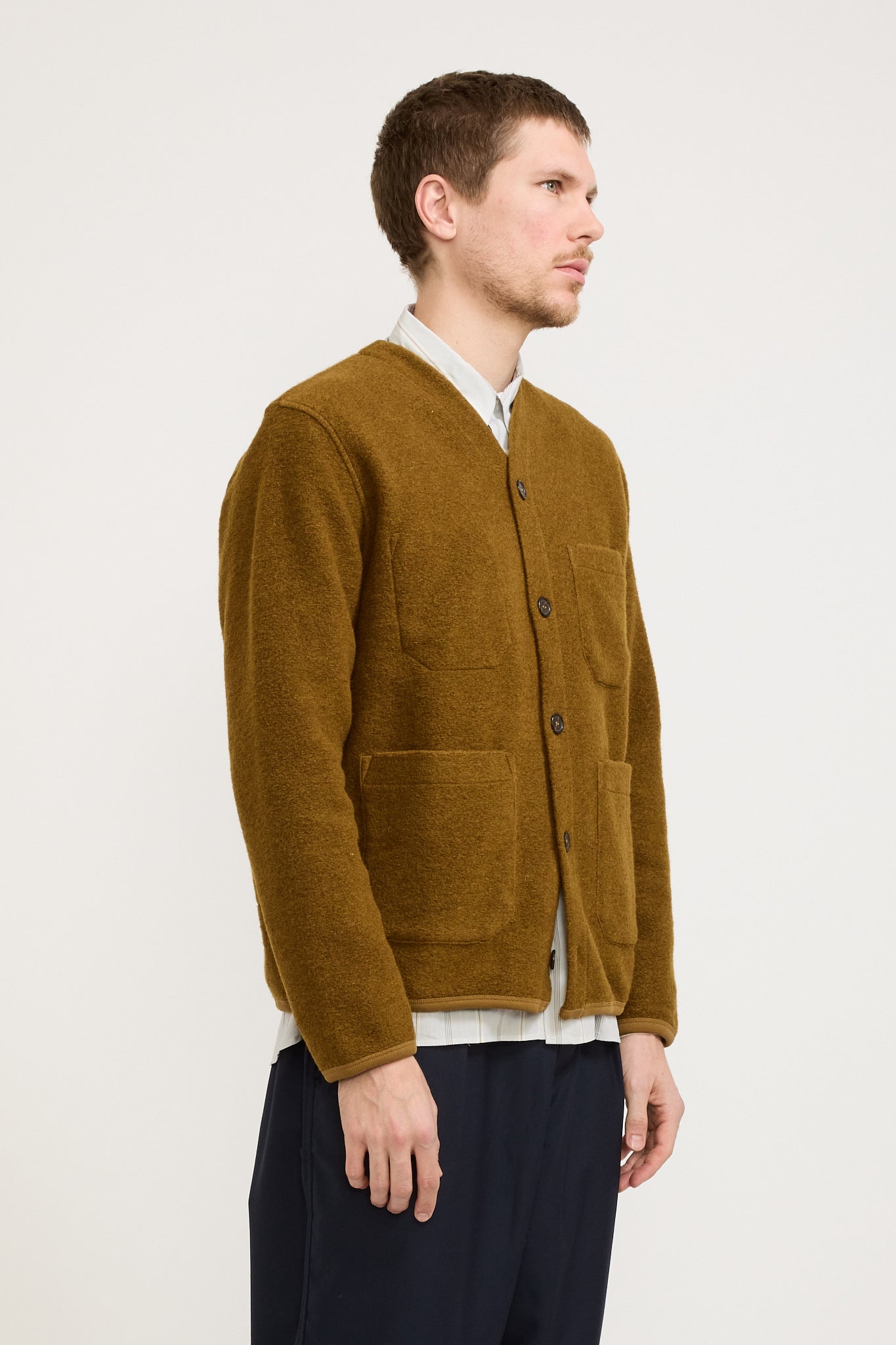 Universal Works | Wool Fleece Cardigan Mustard | Maplestore