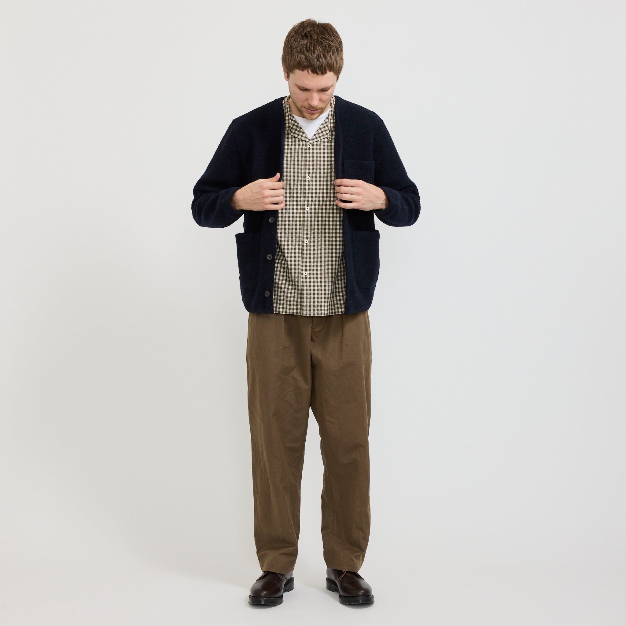 Wool Fleece Cardigan Navy